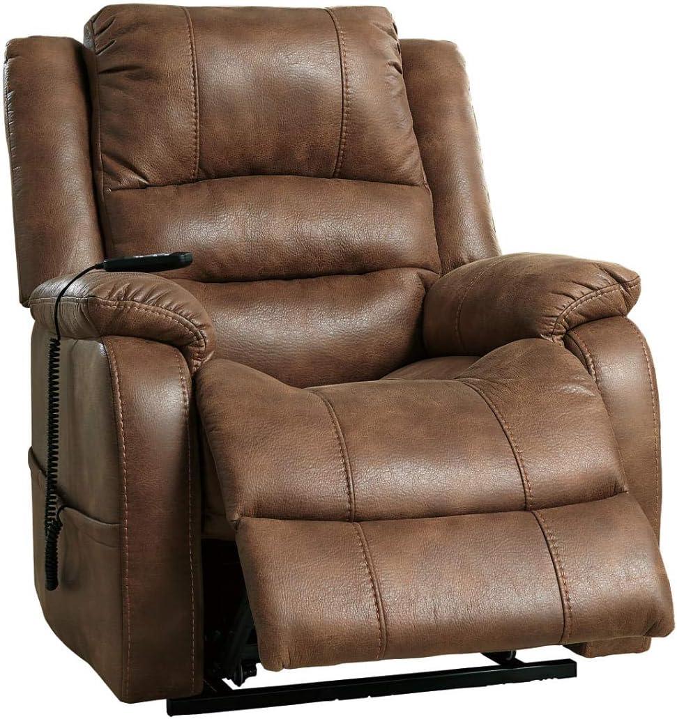 Saddle Brown Faux Leather Power Lift Recliner with Metal Frame