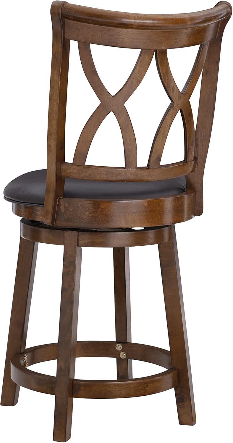 Carmen Traditional Black and Tan Swivel Counter Stool in Rubberwood