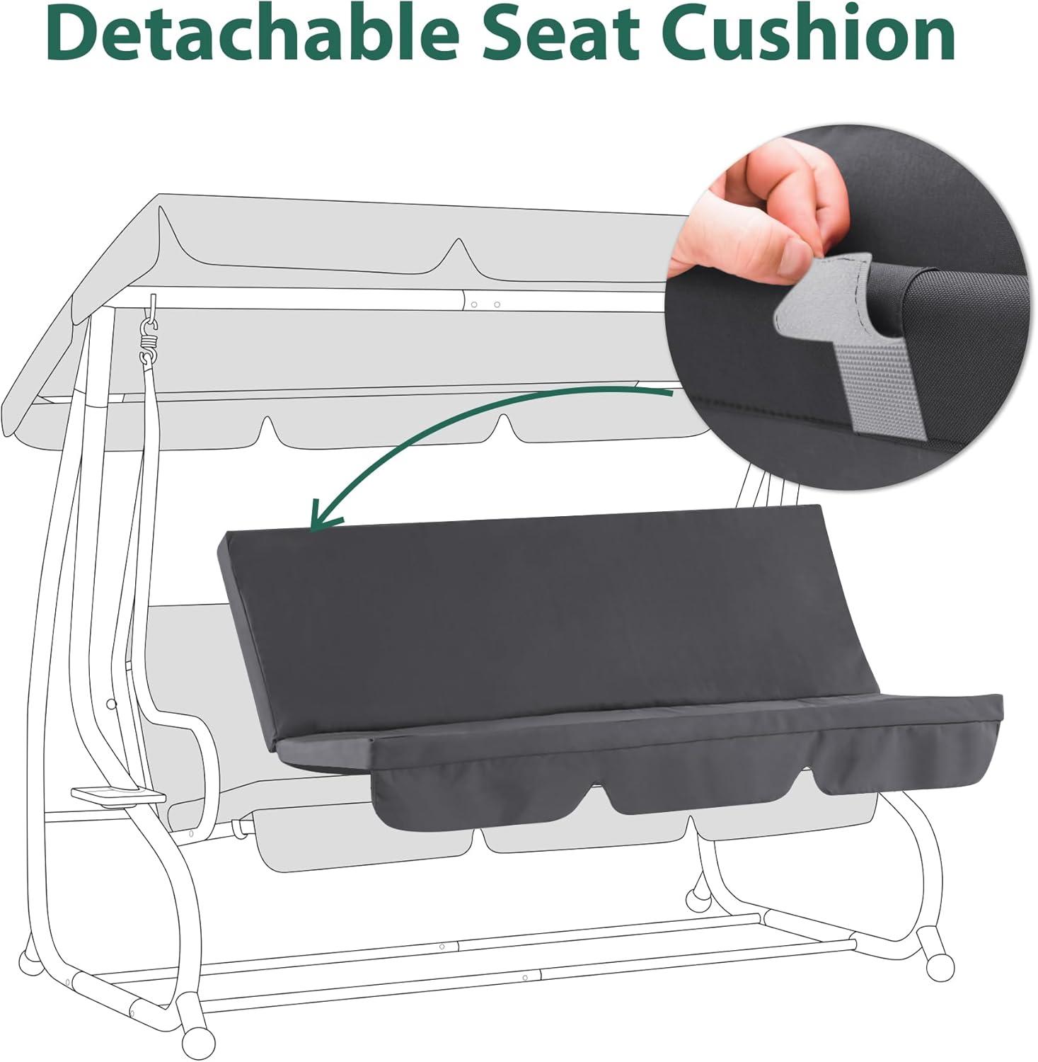 MCombo 3 Seat Patio Swing Chair, Outdoor Swing with Adjustable Canopy, Porch Swing