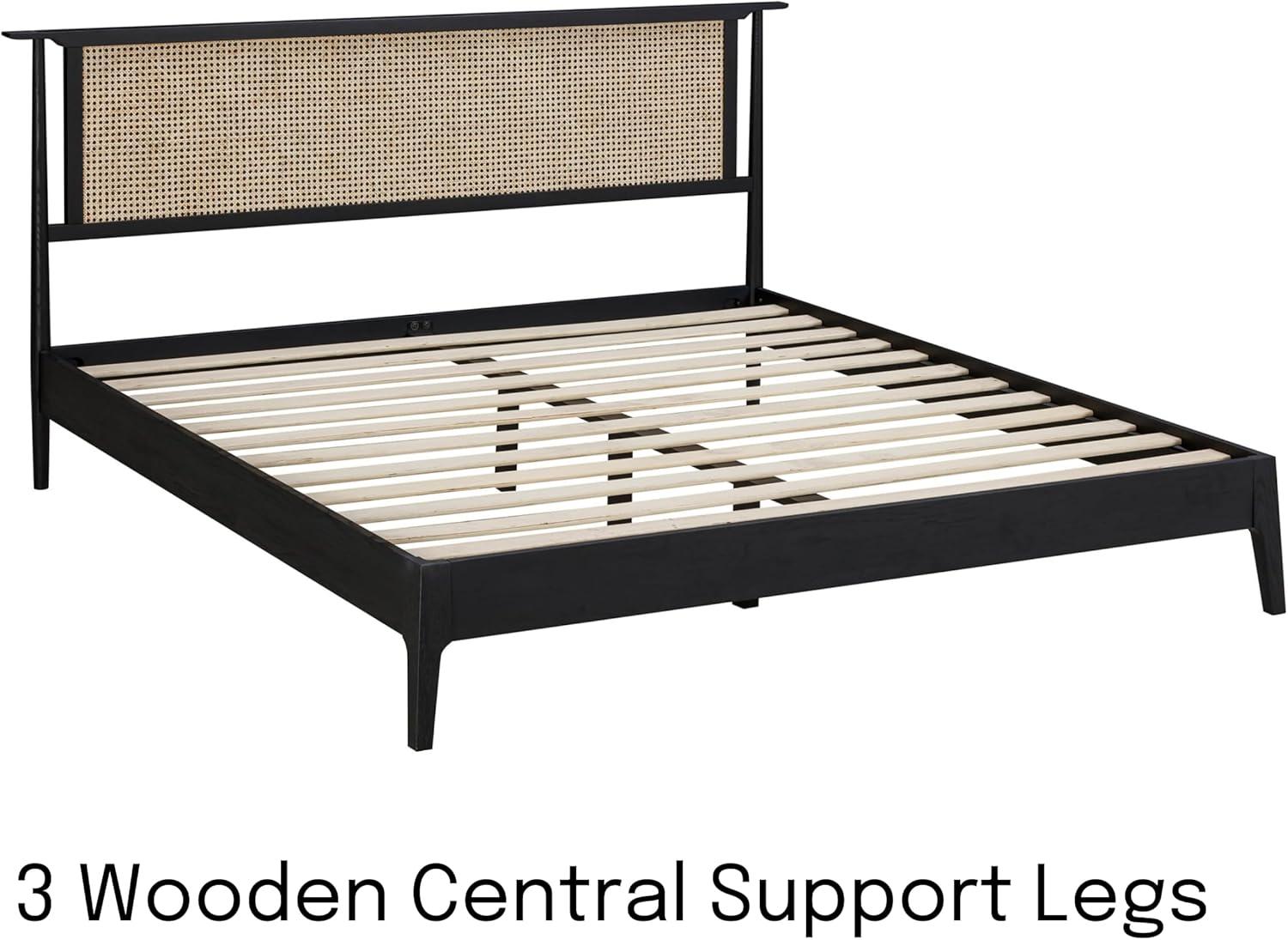 Ruby Wooden Bed Frame With Headboard And Natural Rattan, 1000 Lb Capacity