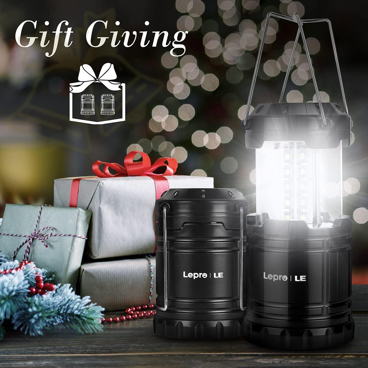 Lepro LED Camping Lanterns Battery Powered, Collapsible, IPX4 Water Resistant, Outdoor Portable Lights for Emergency, Hurricane and Outages, 2 Pack
