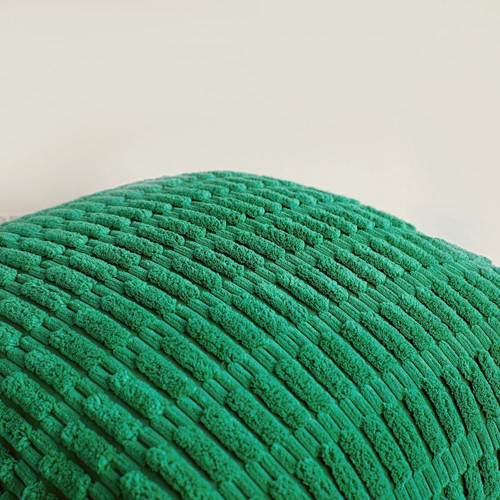 Sage Green Corduroy Lumbar Pillow Covers with Stripes - Set of 2