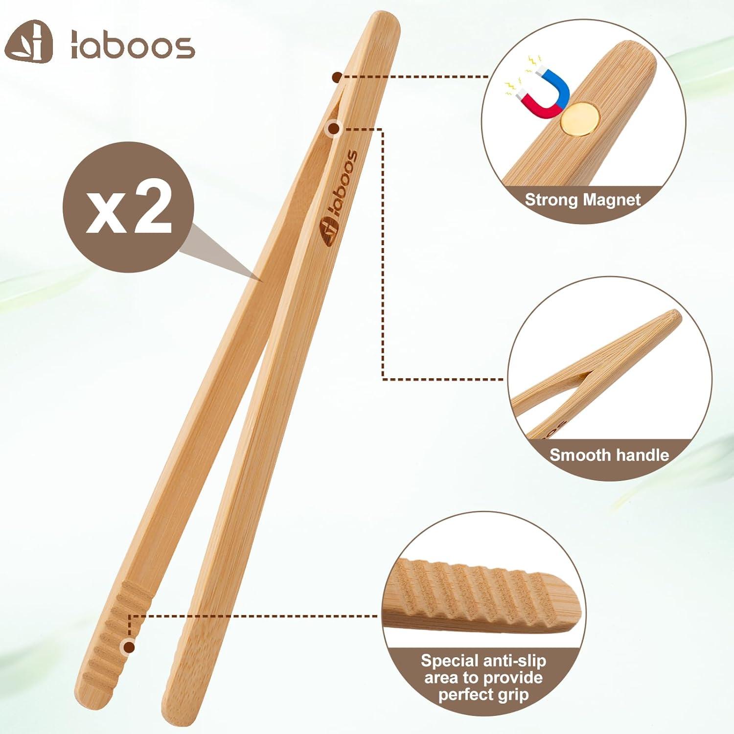 Reusable Classic Bamboo Toast Tongs - Wood Cooking Tong,Ideal for Toaster,Fruits, Bread & Pickles, Kitchen Utensil For Cheese Bacon Muffin Fruits Bread - 8" Long | Set of 2