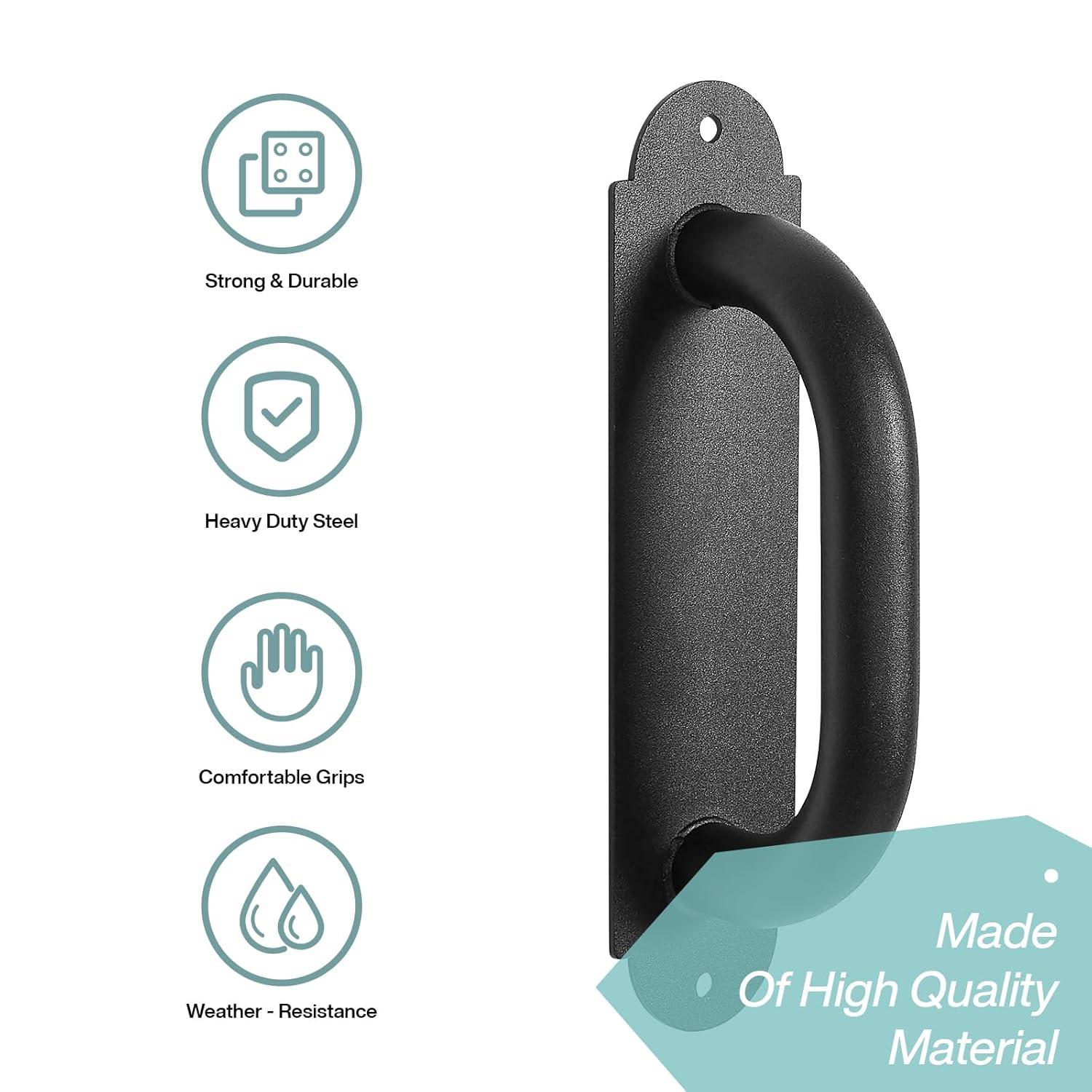 8'' Black Heavy Duty Barn Door Pull Handles 2 Pack, Outdoor Metal Power Coated Modern Gate Hanlde for Fence Garden Patio Gates, Interior Closet Cabinets Door Pulls