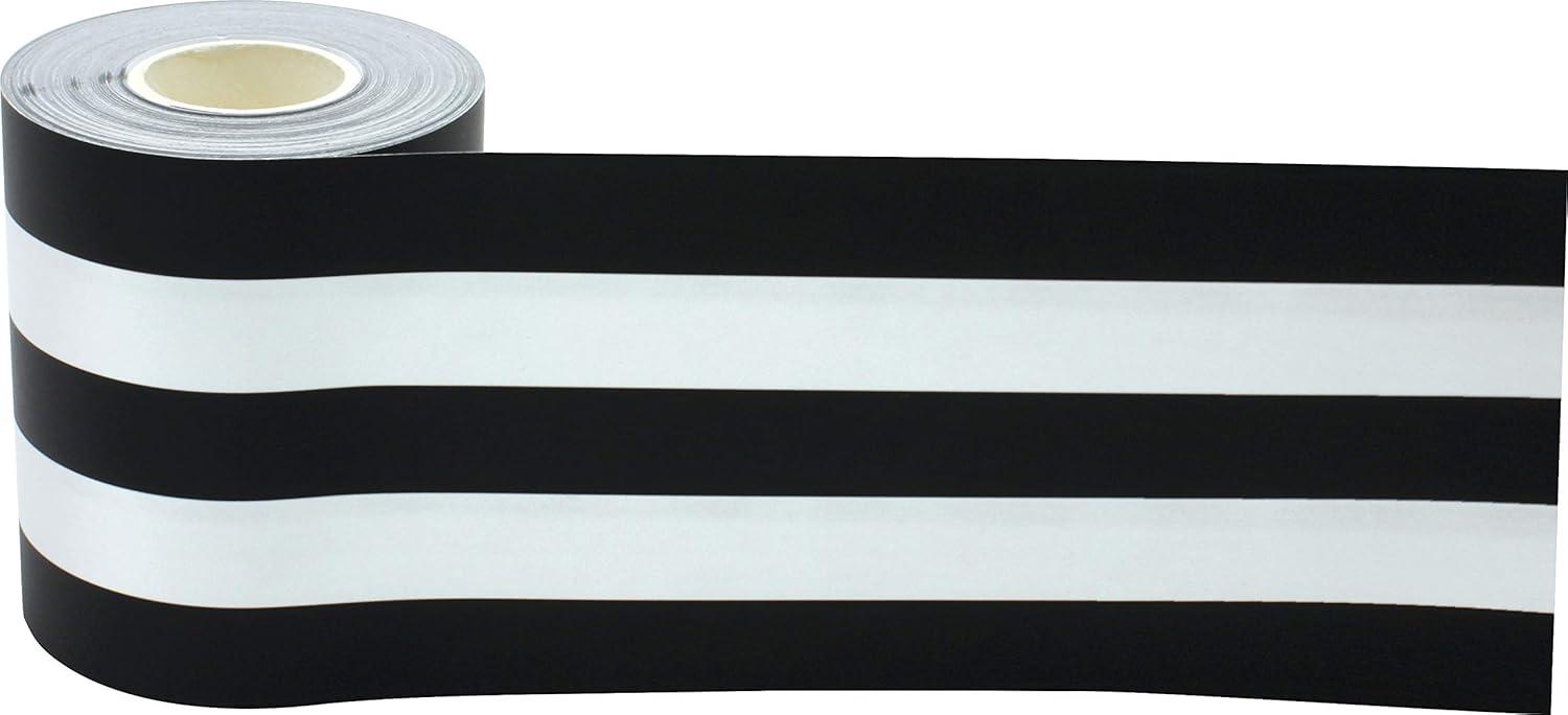 Teacher Created Resources Black & White Stripes Straight Rolled Border Trim - 50ft - Decorate Bulletin Boards, Walls, Desks, Windows, Doors, Lockers, Schools, Classrooms, Homeschool & Offices