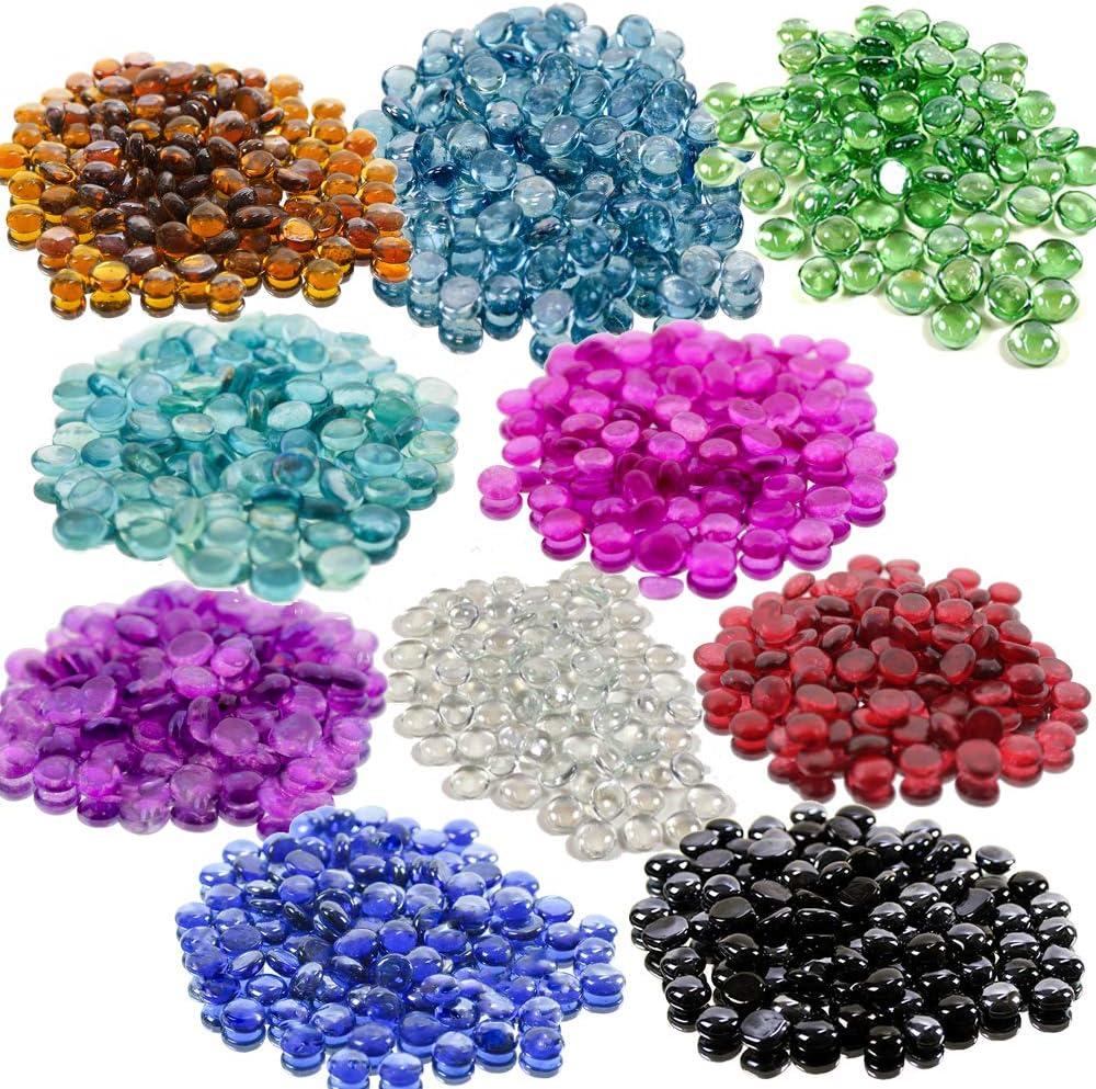 WGV Flat Marbles, Pebbles, Glass Gems, Wedding, Aquarium Decor, Crystal Rocks, Clear (2 Pounds, Approx 200 pcs)