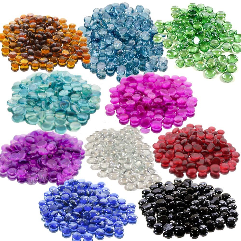 WGV Flat Marbles, Pebbles, Glass Gems, Wedding, Aquarium Decor, Crystal Rocks, Clear (2 Pounds, Approx 200 pcs)