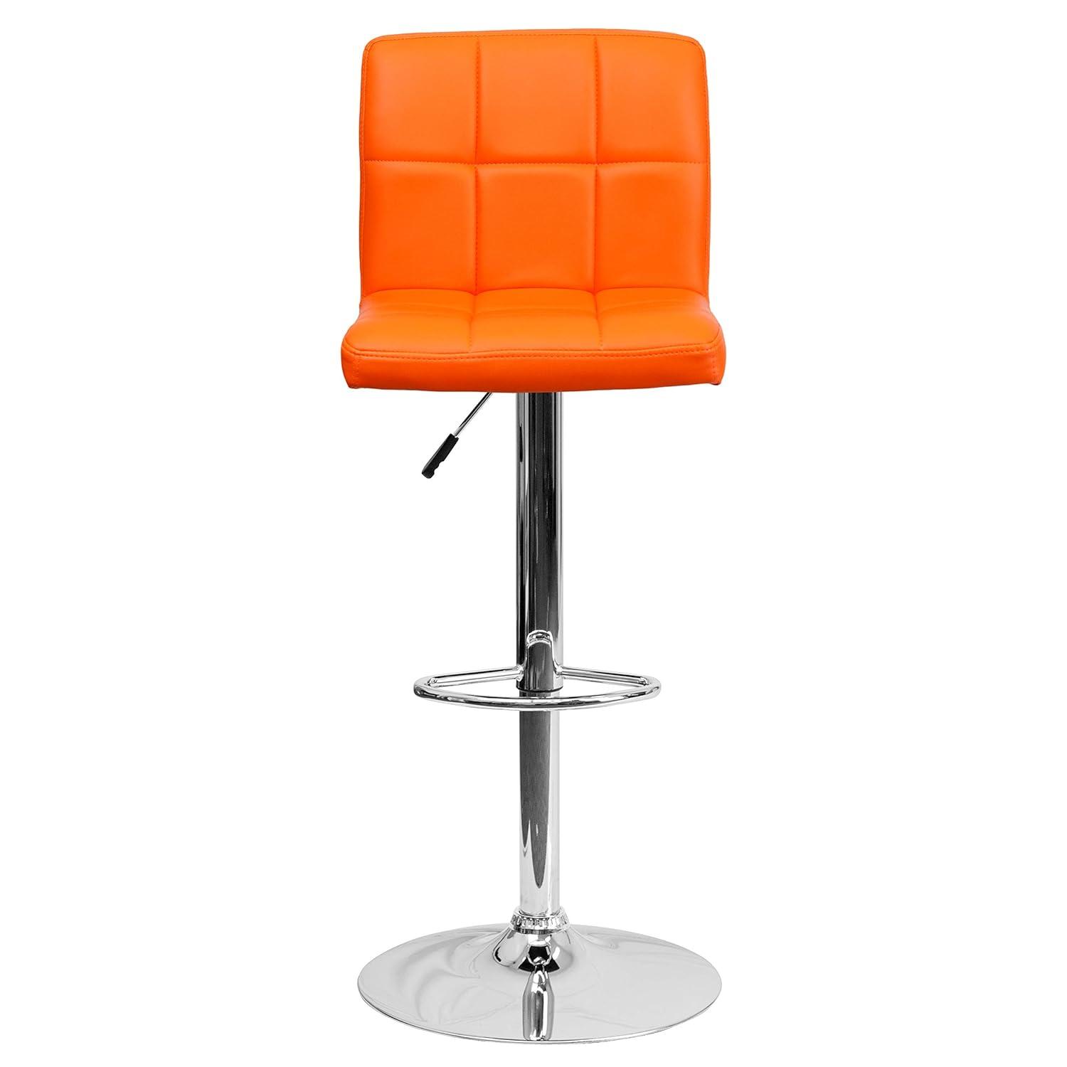 Flash Furniture Contemporary Orange Quilted Vinyl Adjustable Height Barstool with Chrome Base