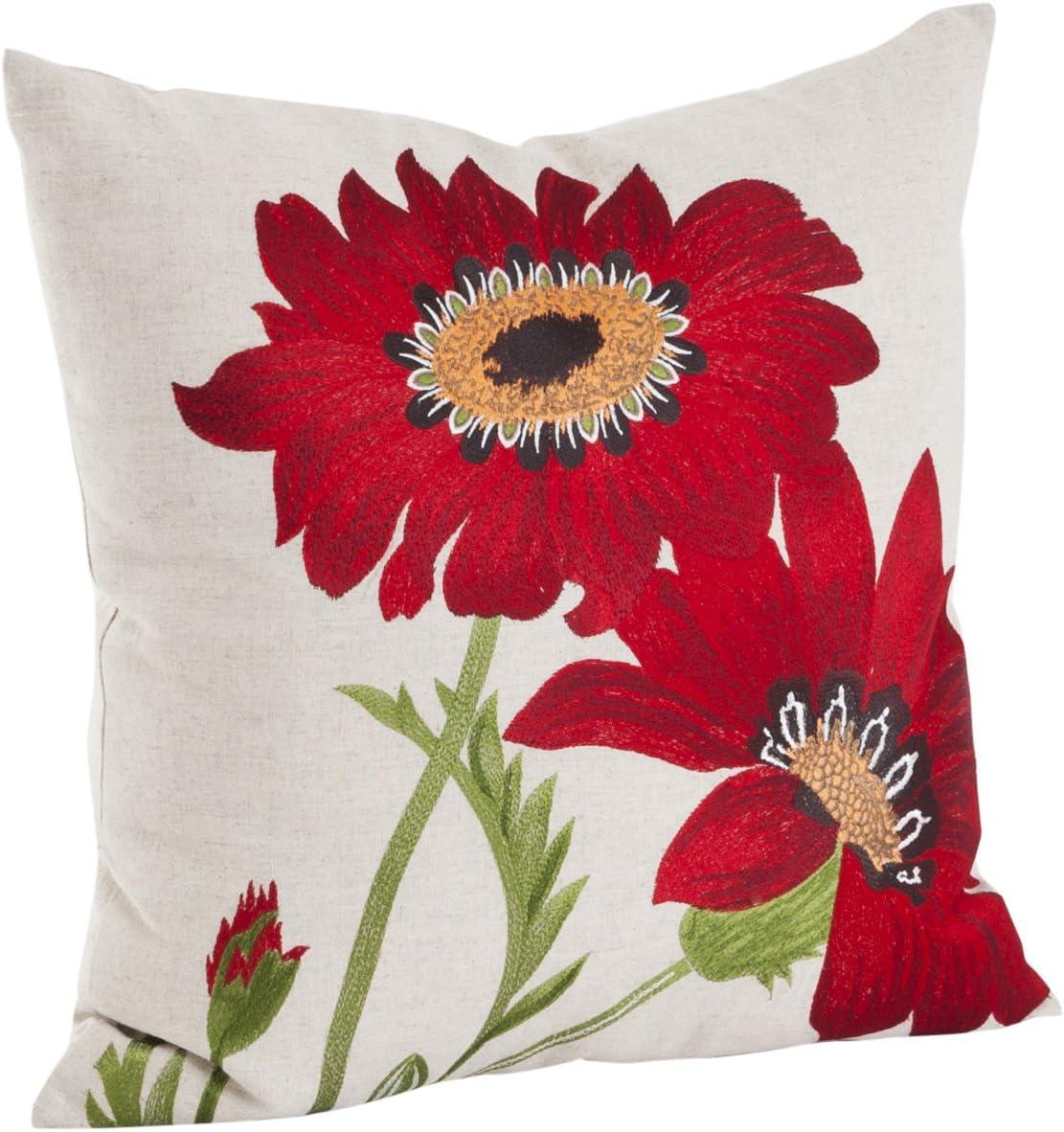 18" Square Multicolor Embroidered Floral Throw Pillow