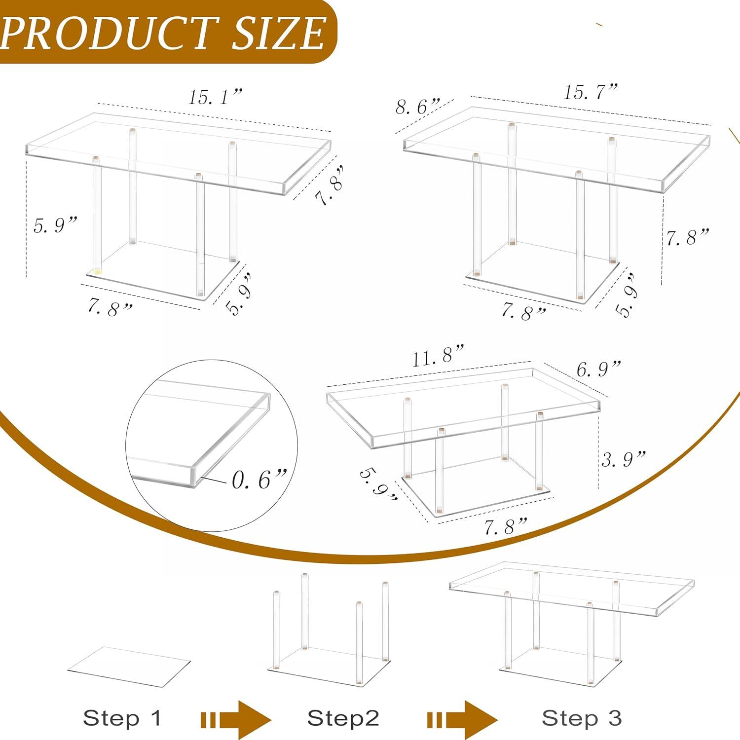 3 Pack Dessert Table Display Set, Clear Acrylic Dessert Stands Buffet Risers for Cupcakes Dessert Pastry Food Treat Tier Cookie Dessert Platter Serving Trays Stand for Wedding Birthday Party