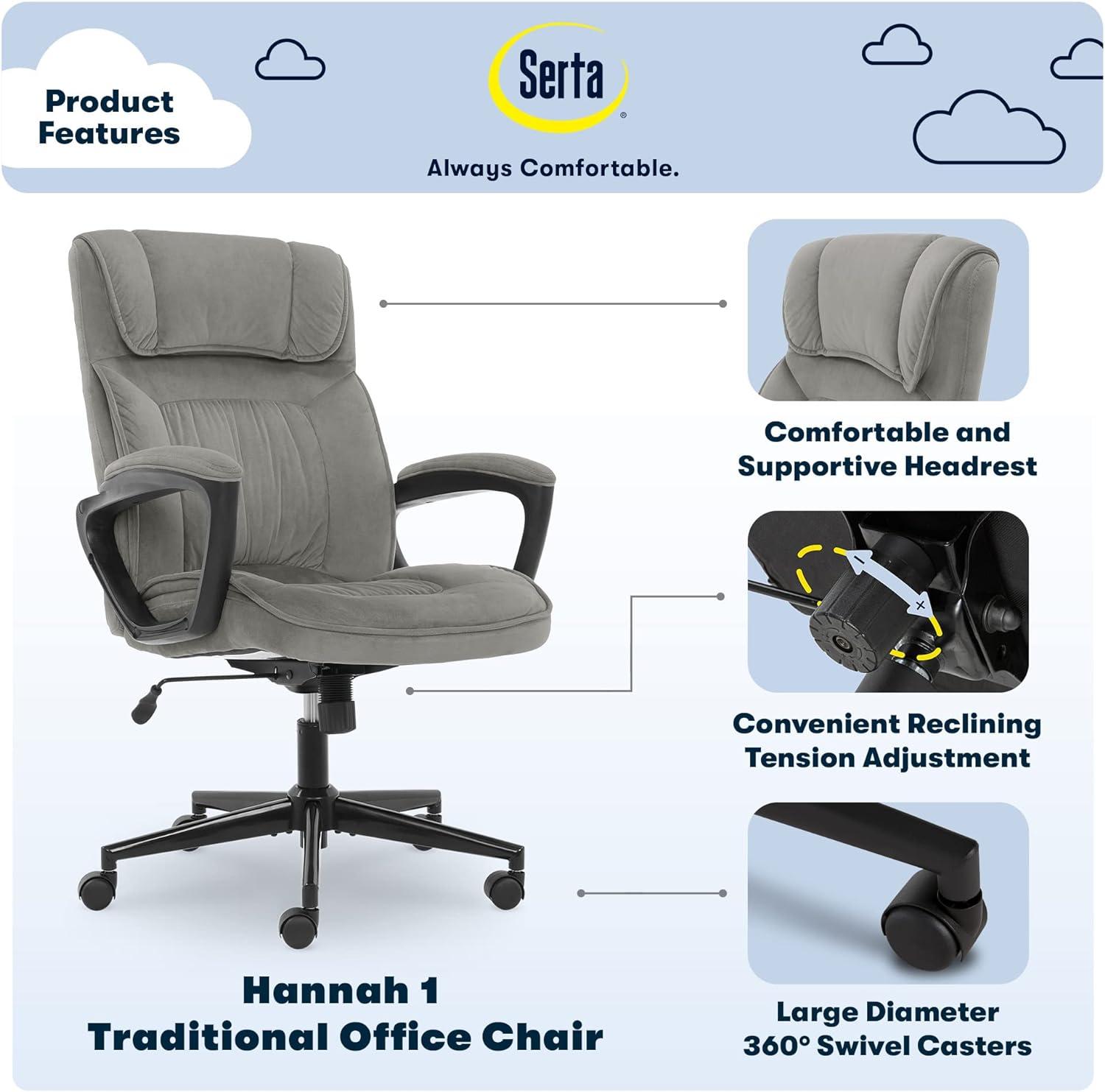 Serta Serta Hannah Executive Office Chair, Ergonomic Lumbar Support, Firm Seat Cushion, Deep Body Pillows