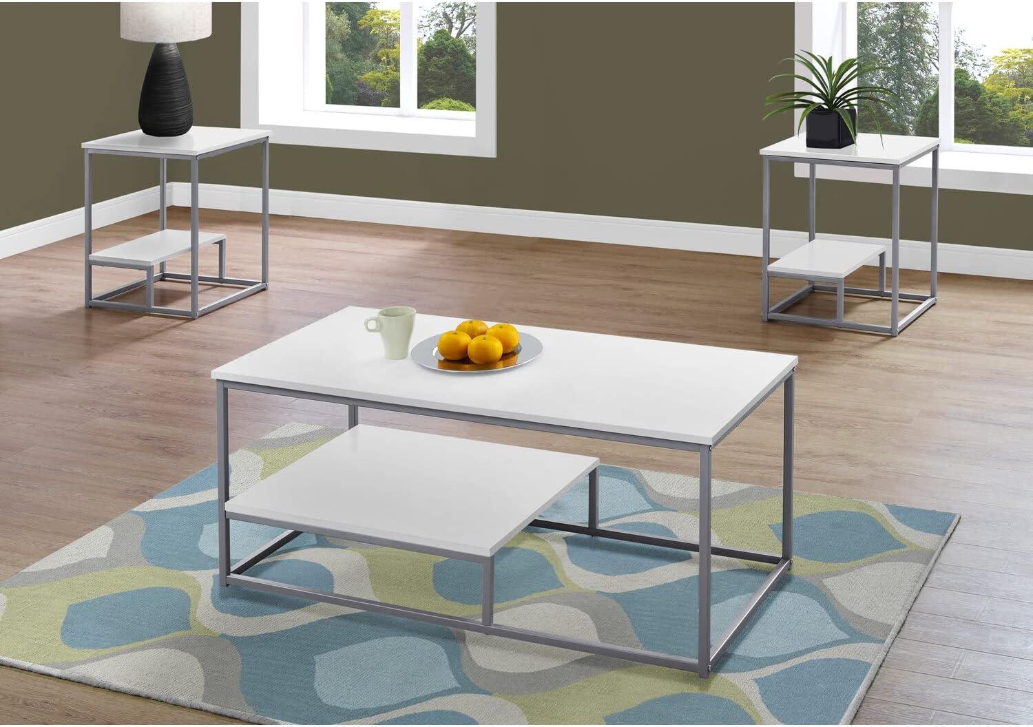 White Steel 3-Piece Coffee and End Table Set