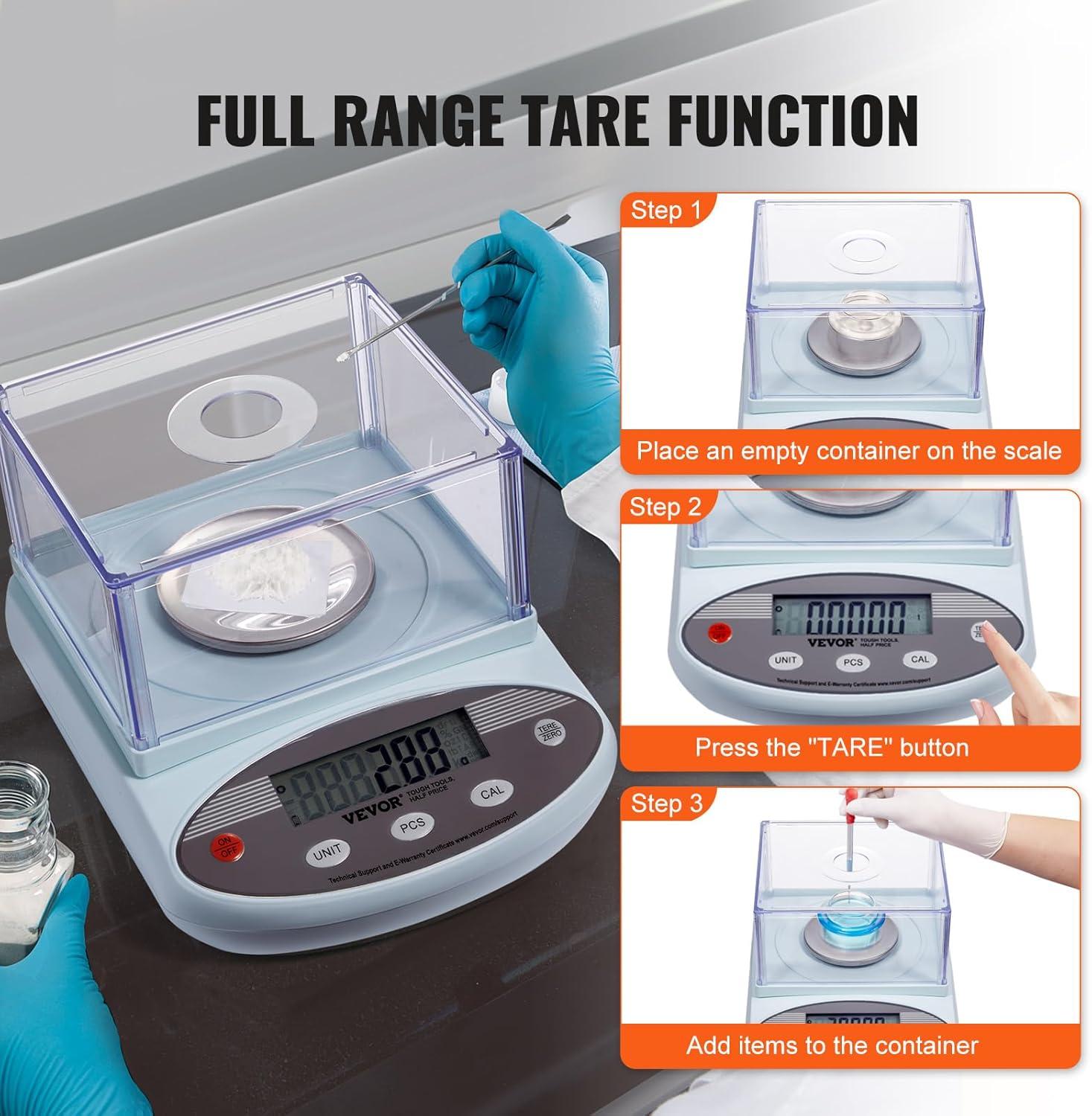VEVOR Analytical Balance Lab Scale 500g x 0.001g 13 Units with Windshield LCD