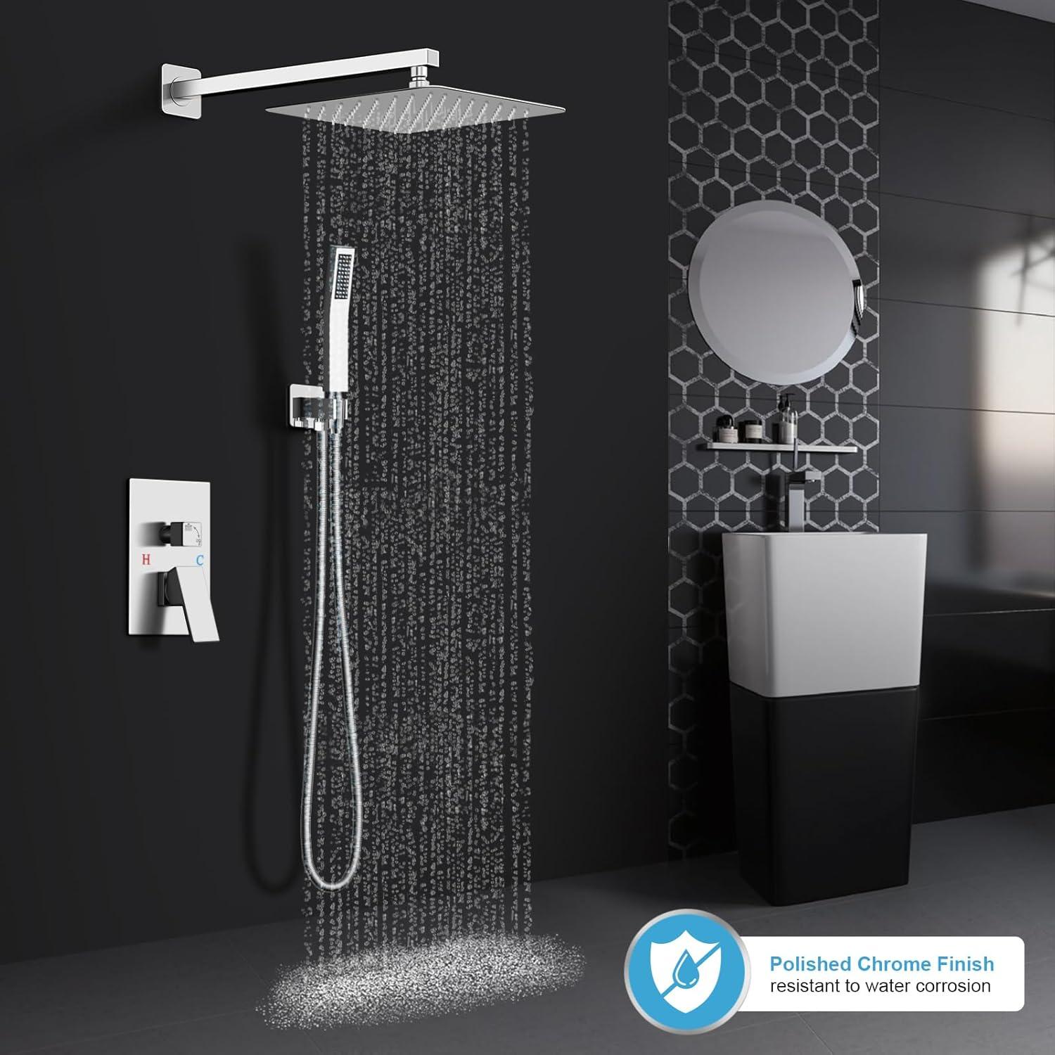 10-Inch Polished Chrome Square Rain Shower System with Handheld