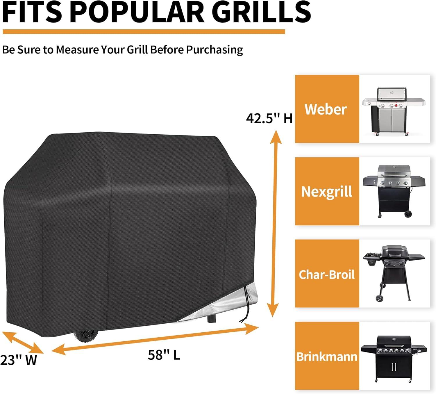 Black Heavy Duty Waterproof 58-Inch BBQ Grill Cover