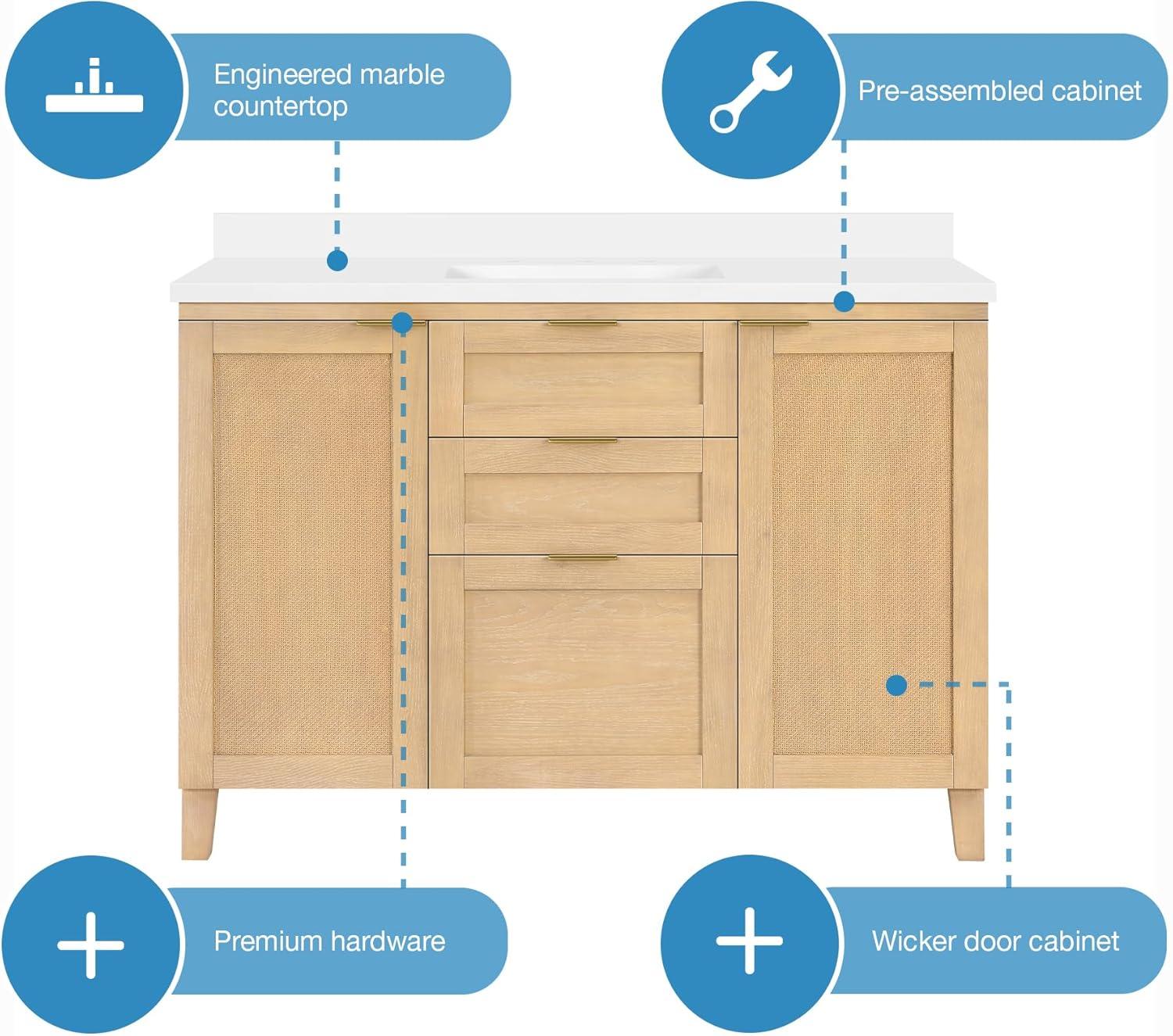 Ove Decors Macy 48 in W x 22 in D Freestanding Bathroom Vanity with Sink, Rustic Ash