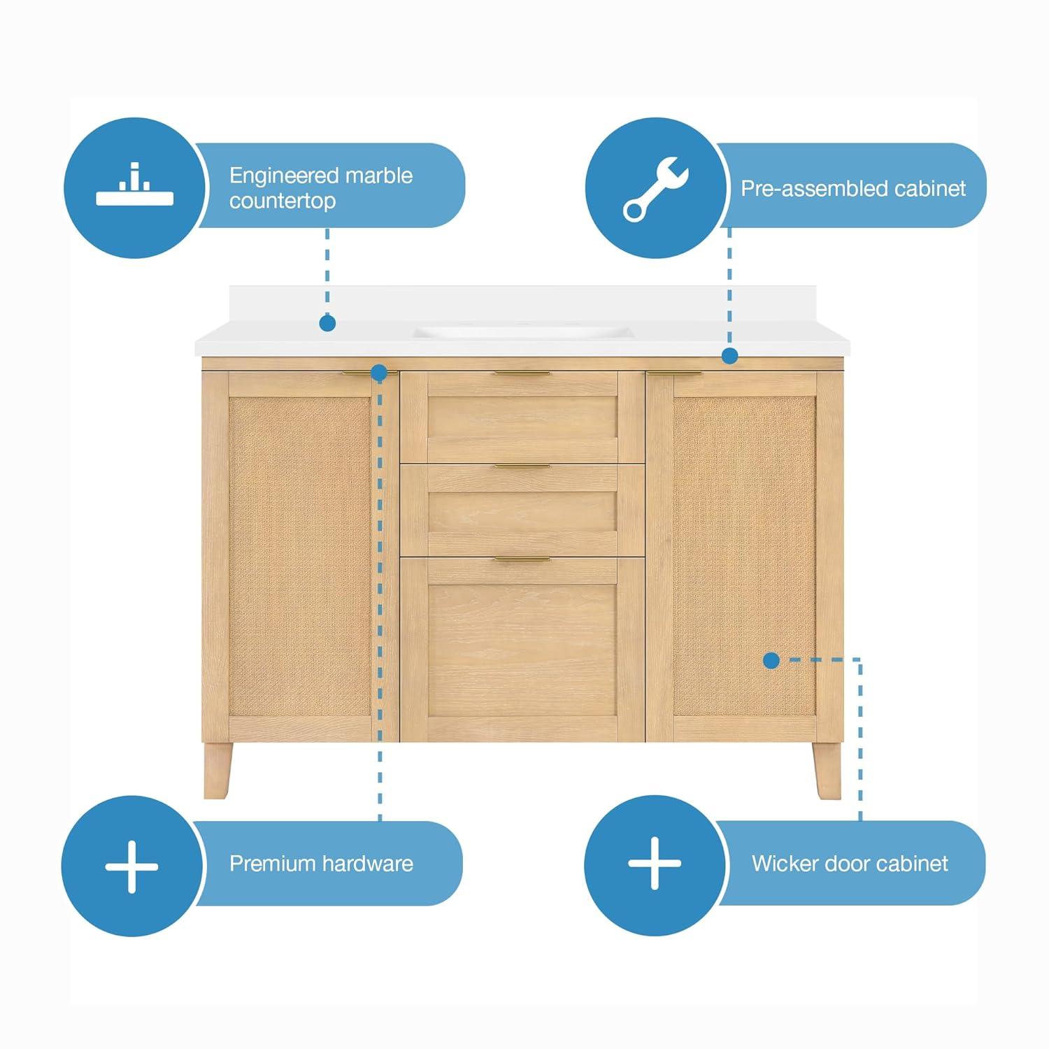 Ove Decors Macy 48 in W x 22 in D Freestanding Bathroom Vanity with Sink, Rustic Ash