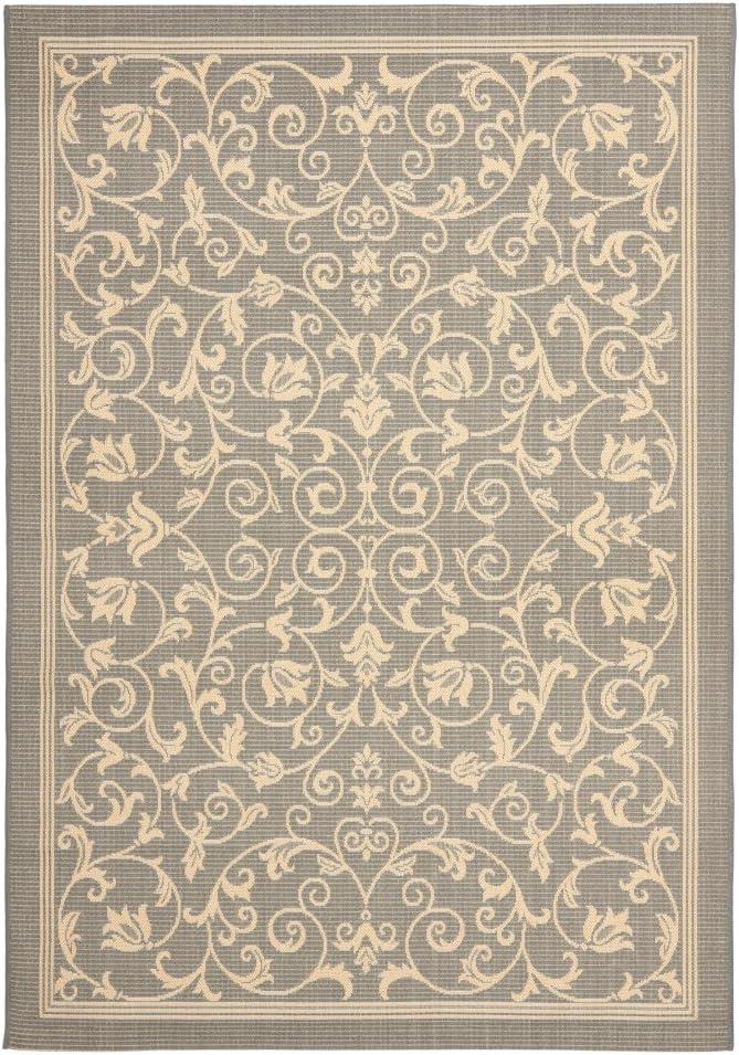 SAFAVIEH Courtyard Nanda Floral Indoor/Outdoor Area Rug, 7'10" x 7'10" Square, Grey/Natural
