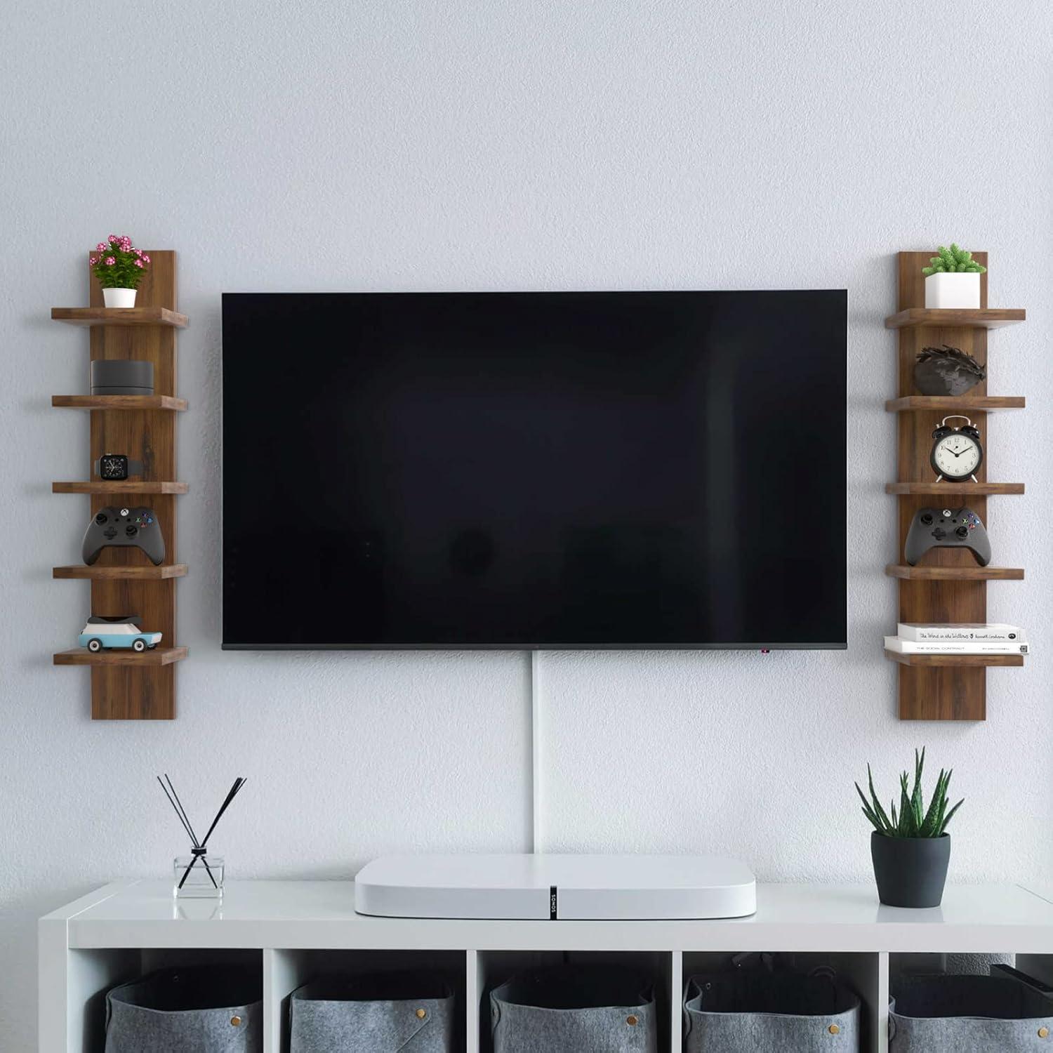 5 Tier Wall Shelf Unit, Brown Wall Shelf, Multifunctional Display Floating Shelf, Bedroom and Home Decor Organizer