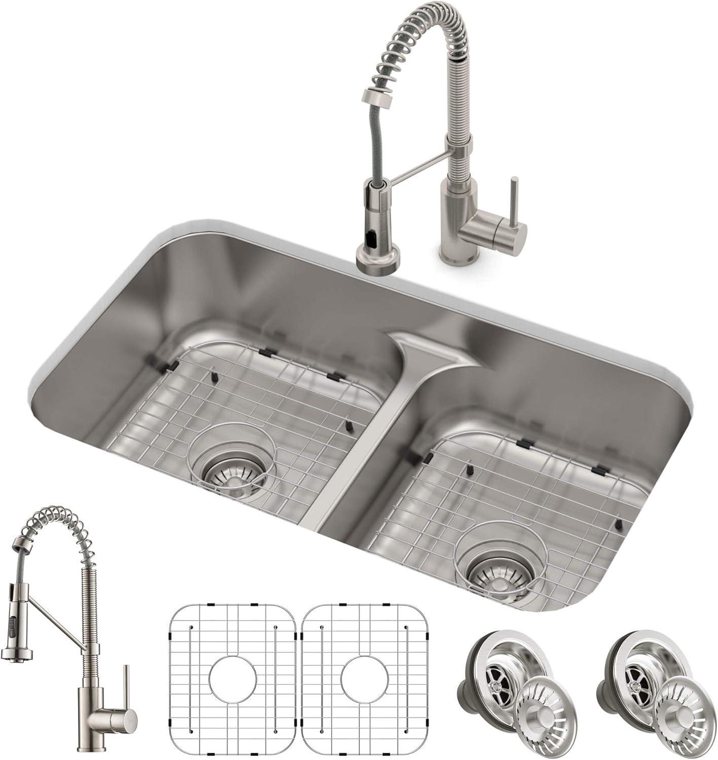 Ellis 32" L x 19" W Double Basin Undermount Kitchen Sink with Faucet