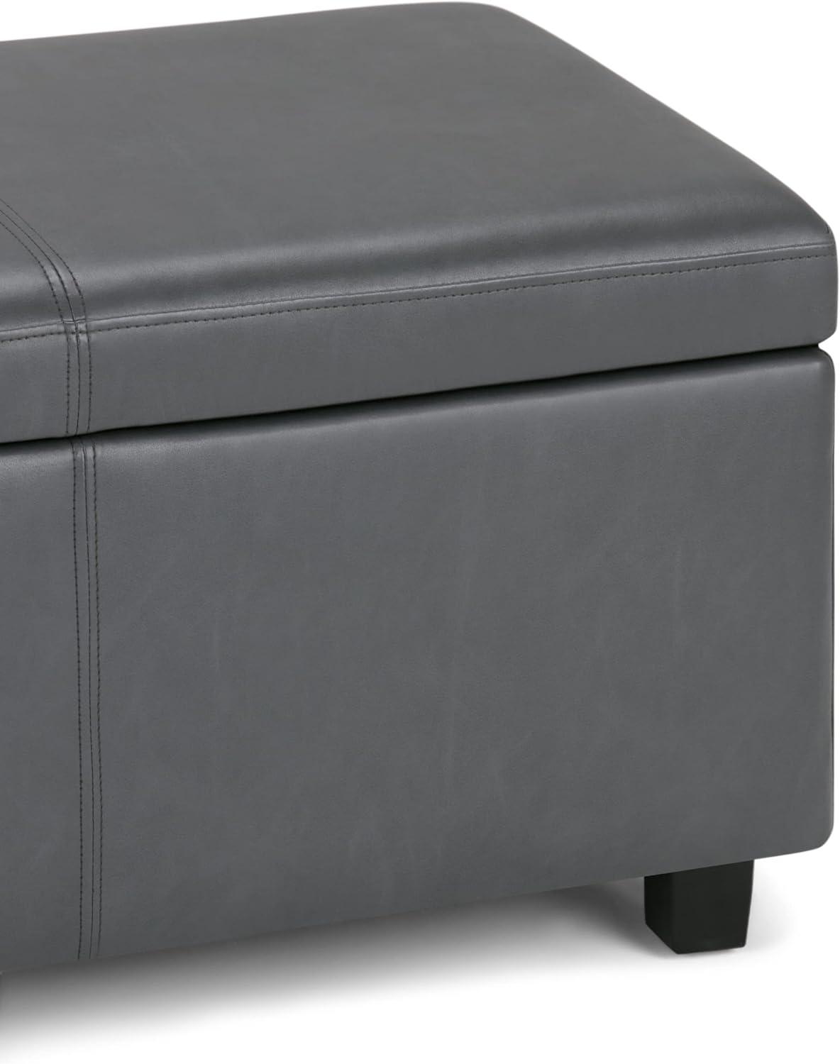 Avalon 48" W Rectangle Storage Ottoman Bench in Stone Gray Faux Leather