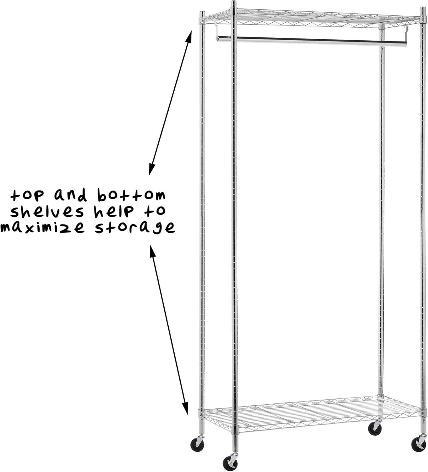 Honey-Can-Do Steel Heavy Duty 225 lbs. Capacity Rolling Clothes Rack with 2 Shelves, Chrome