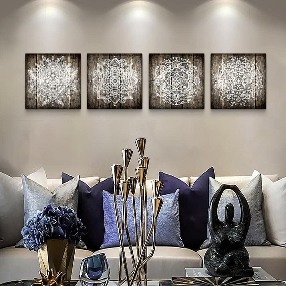 Black and White Abstract Mandala Canvas Wall Art Set