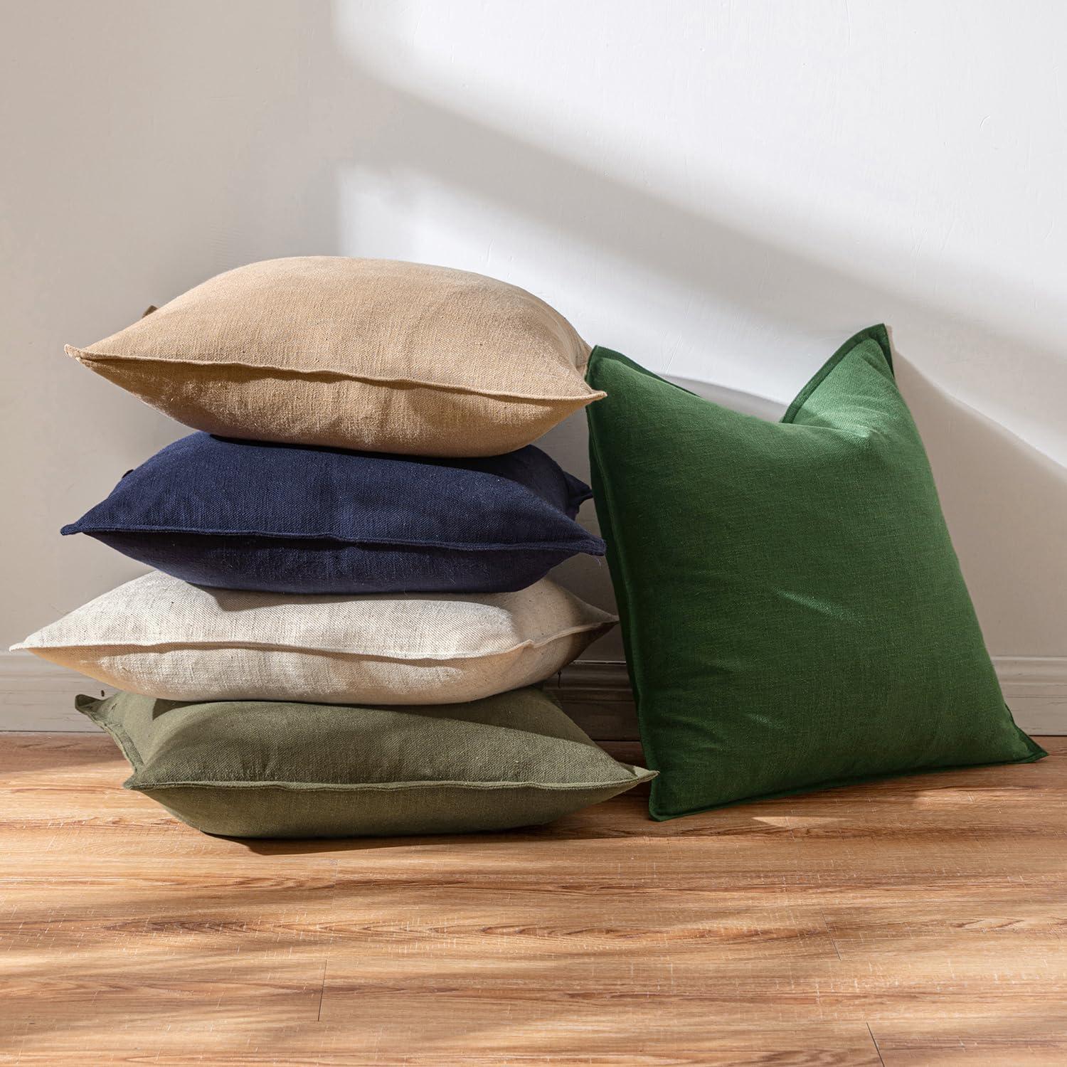 MIULEE Pack of 2 Decorative Linen Pillow Covers 20x20 Inch Navy Blue Farmhouse Soild Neutral Throw Pillow Covers Soft Accent Decorative Pillowcases Home Decors for Couch Sofa Bed Living Room