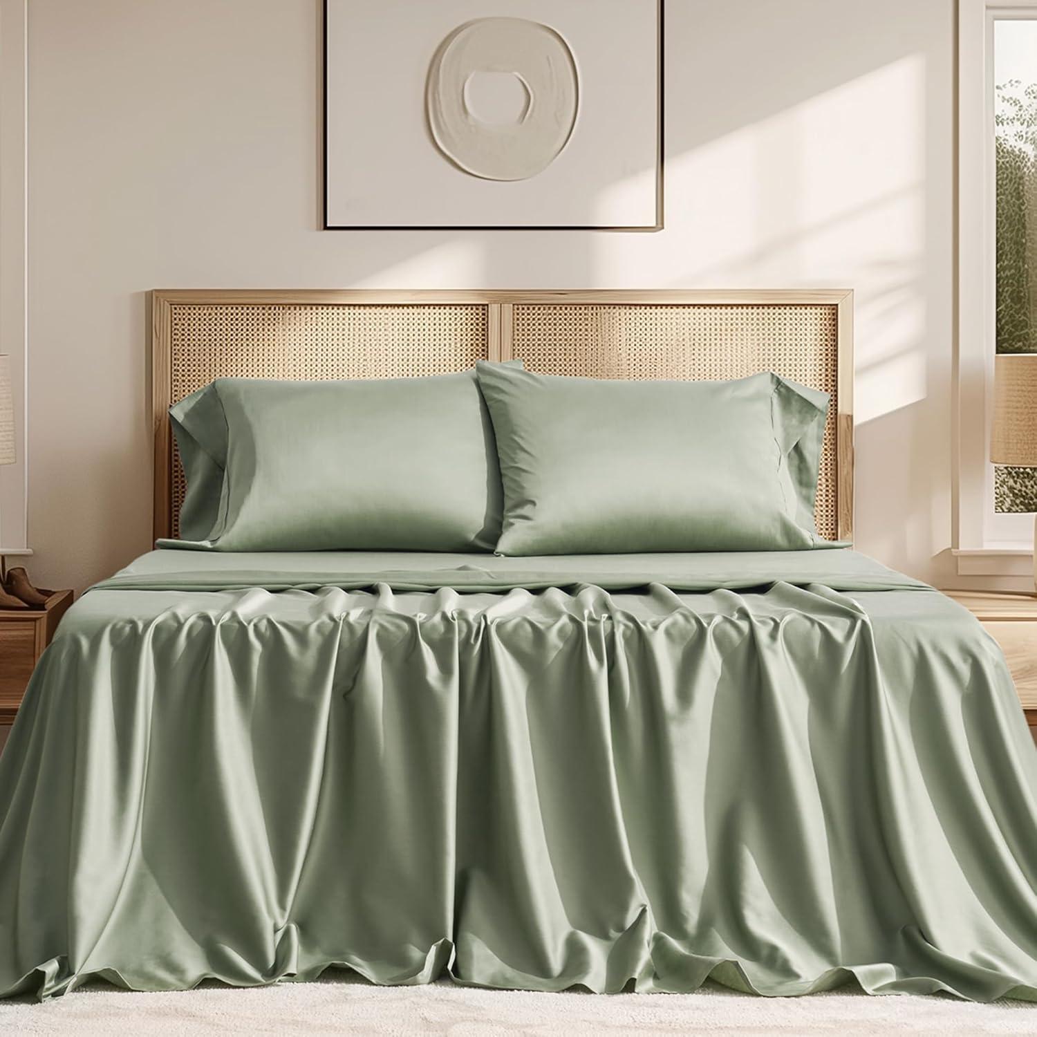 Sage Green Organic Cotton TENCEL Queen Sheet Set