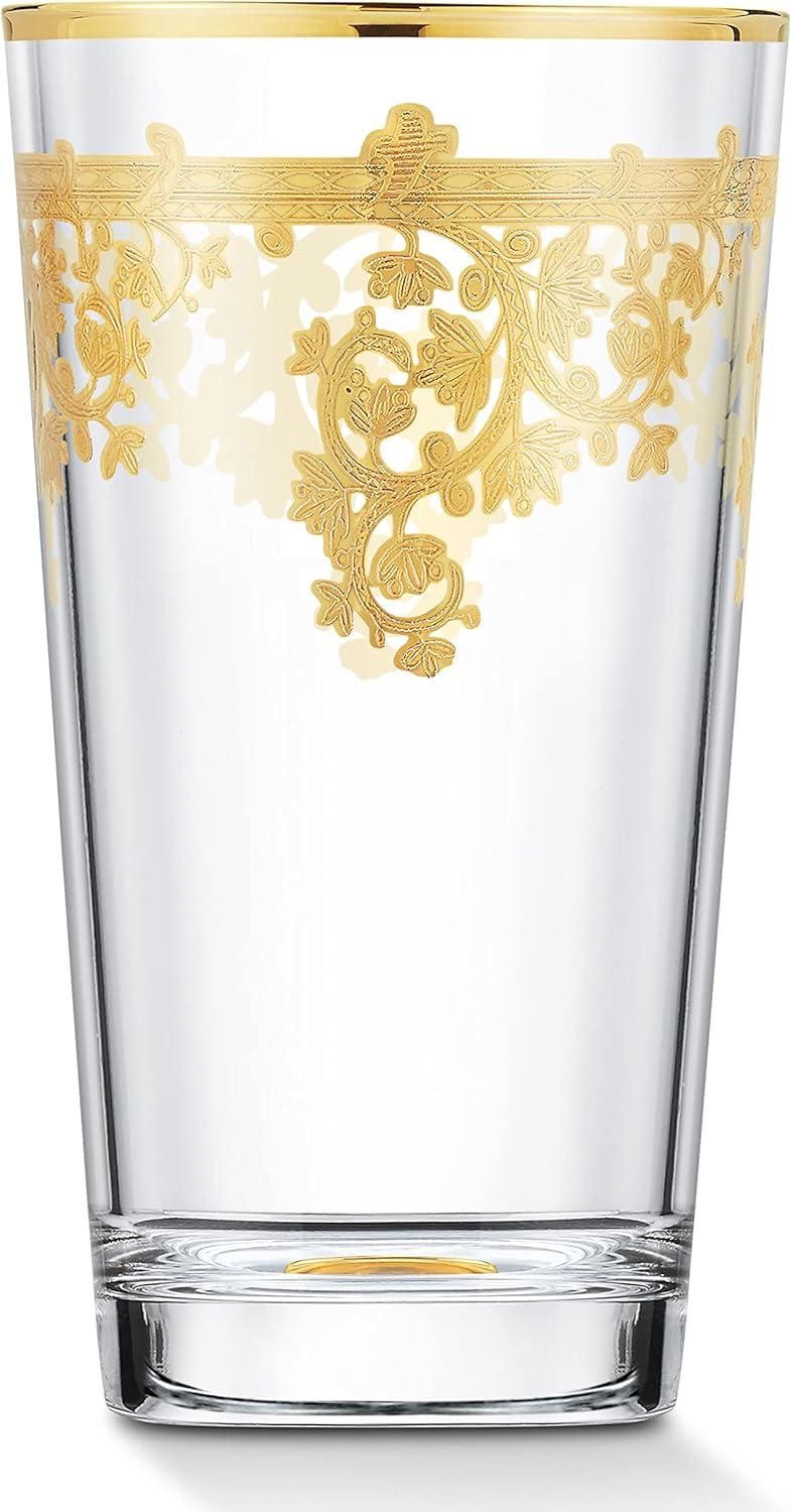 Lorren Home Trends Set of 4 Embellished 24K Gold Crystal High Ball Tumbler-Made In Italy
