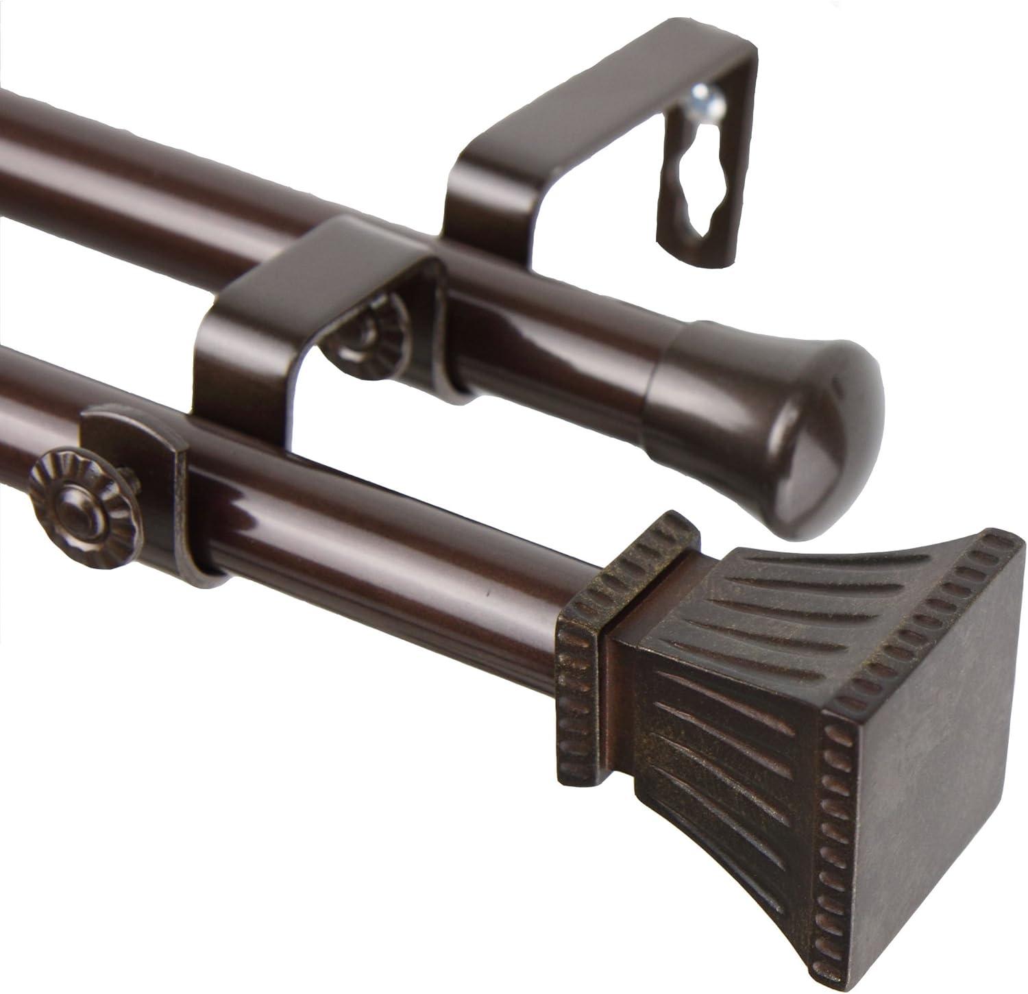 Cocoa Double Curtain Rod Set with Trumpet Finials, 120-170 Inch