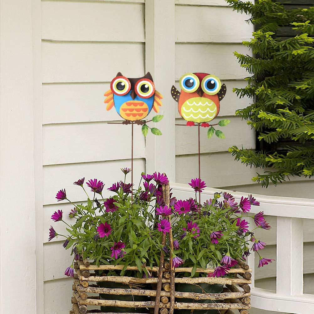 Attraction Design Metal Owl Garden Stake Set of 2, Indoor Outdoor Owl Decor for Patio Lawn Ornament Garden Yard Art Flower Bed Decoration Owl Figurine and Sculpture 16Inch