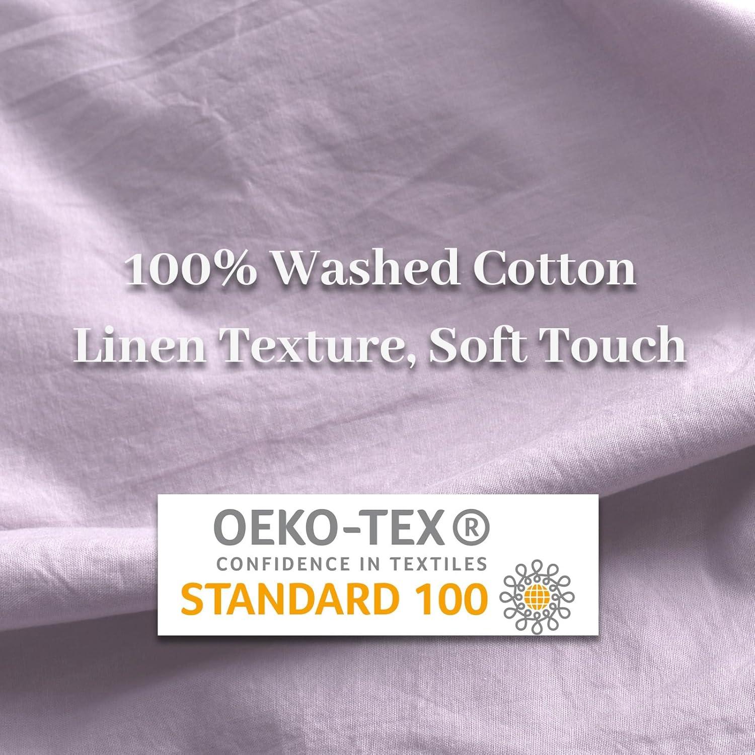 NEXHOME PRO Duvet Cover Set 100% Washed Cotton Oversized Queen 98"x98", Organic Natural Linen Look Textured 3 Pieces Bedding Set Apricot Yellow with Zipper Closure, Breathable, Soft (No Comforter)