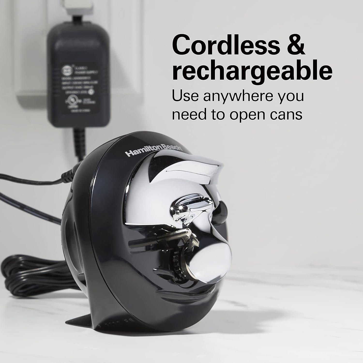 Black Cordless Electric Can Opener with Stainless Steel Blade