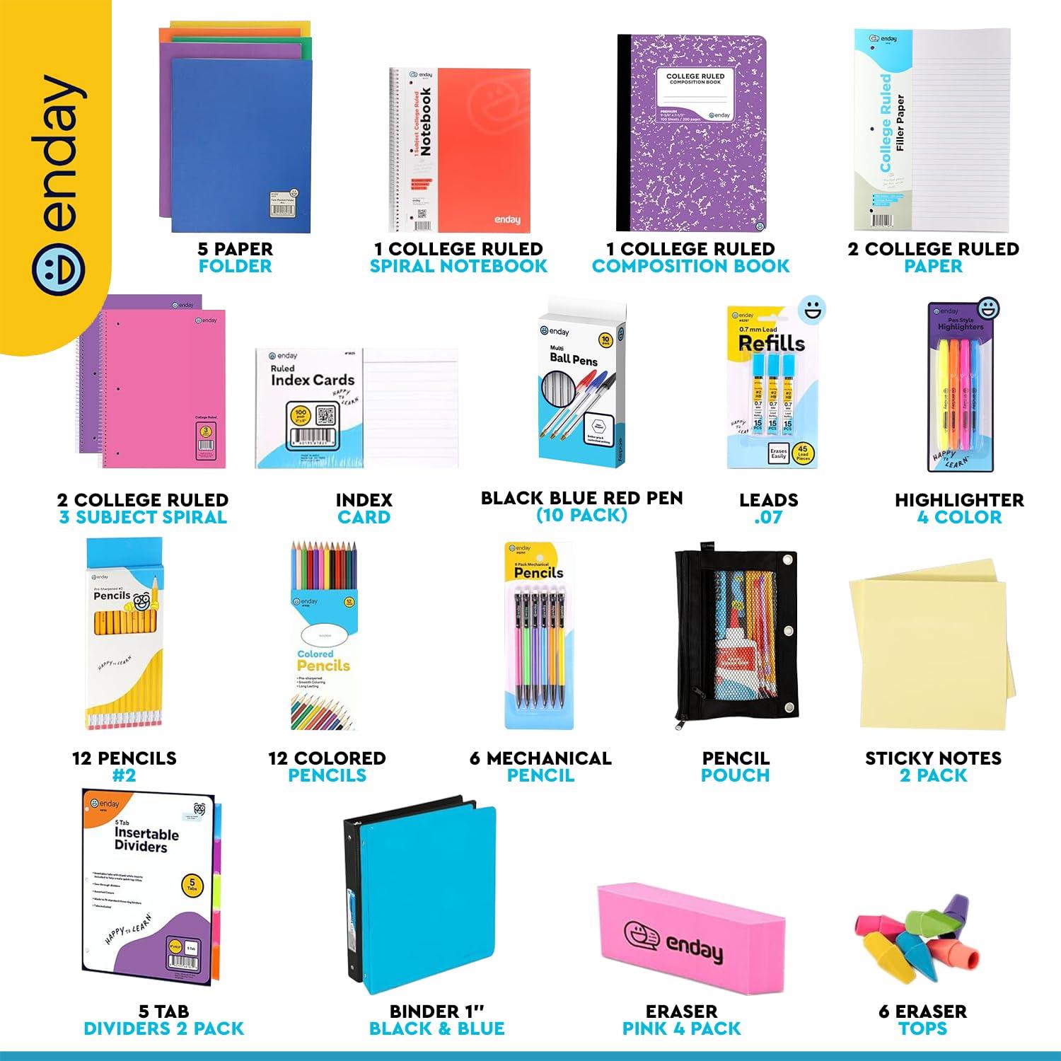 105-Piece School Supplies Kit for High School & College – Binders, Notebooks, Folders, Pens, Pencils, Sticky Notes, Dividers, Ruler, Erasers & More