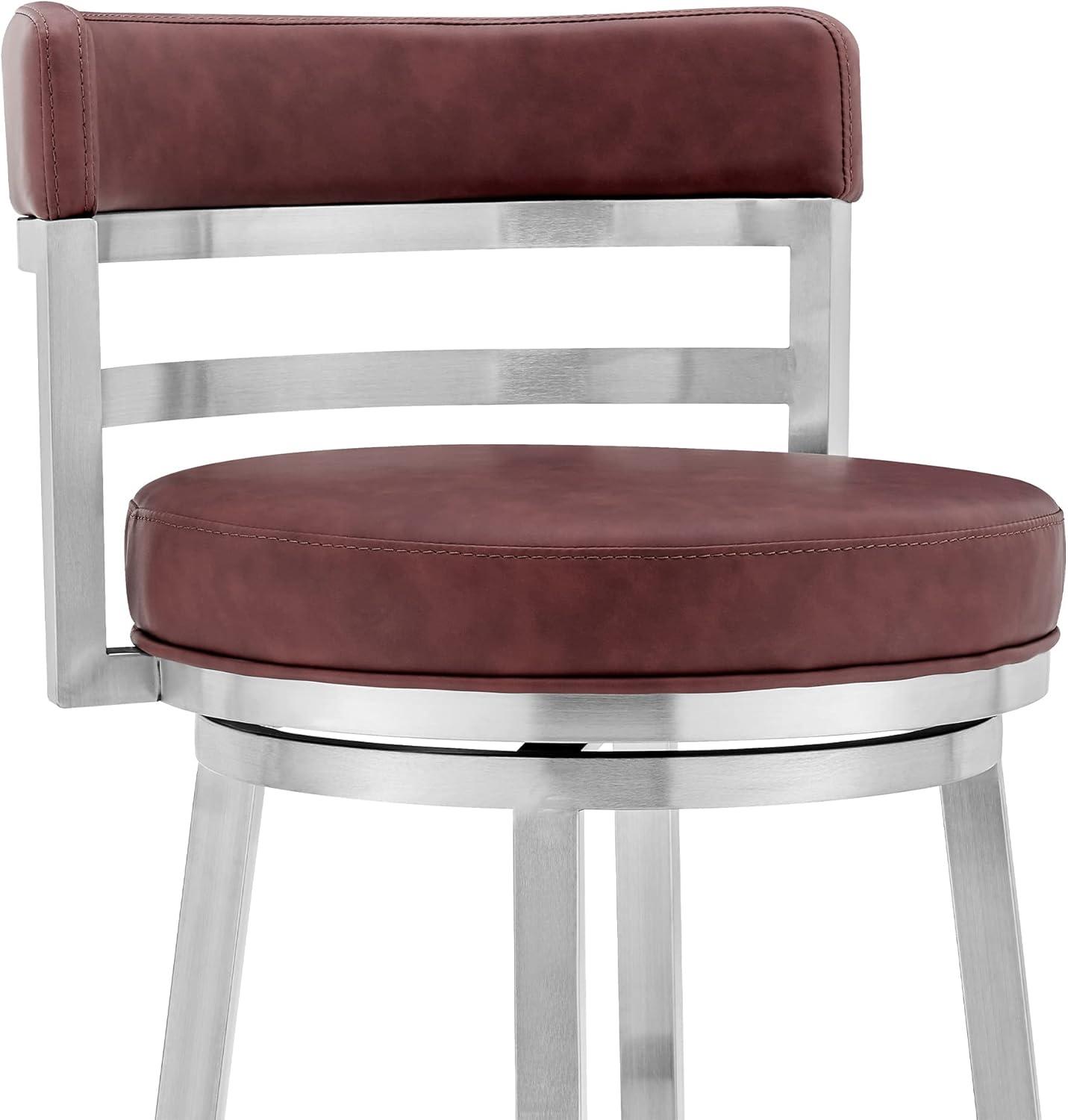 Titana 30" Red Faux Leather Swivel Bar Stool with Brushed Stainless Steel Base