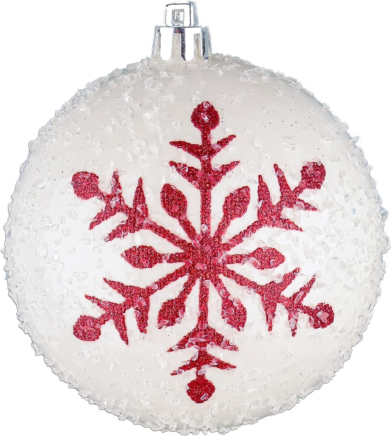 National Tree Company First Traditions Christmas Tree Ornaments, Glittery Red and White Snowflakes, Set of 6