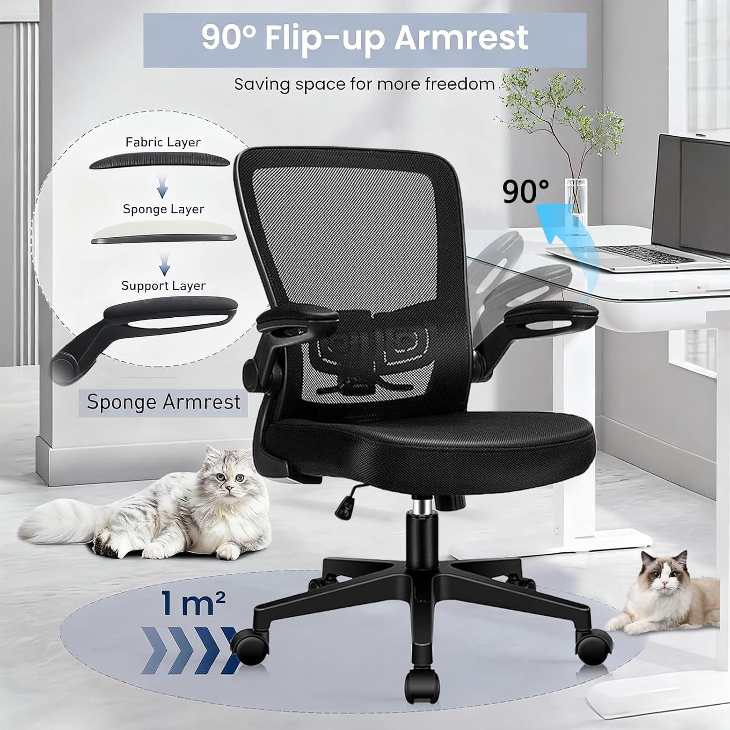 Clatina KLASIKA Ergonomic Office Desk Chair Mesh Back Flip Up Armrests Adjustable Height and Lumbar Support Swivel Chairs with Wheels