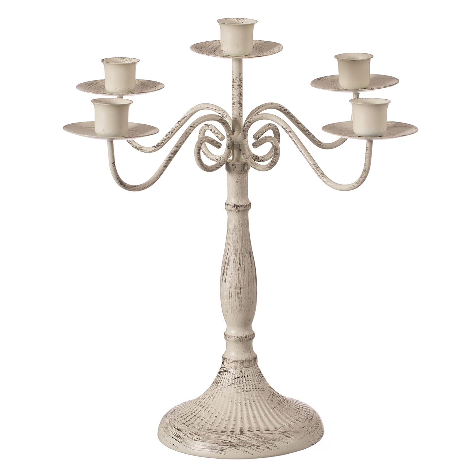Antique 12 Distressed 5 Arm Metal Candelabra for Dining Room, Entryway, Kitchen and Vanity