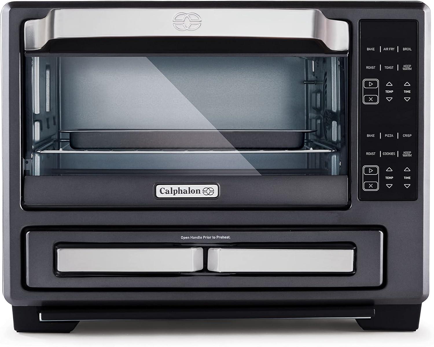Calphalon Performance 12-in-1 Air Fry Toaster Oven with Dual Zone 12" Pizza Drawer Oven combo,Digital Precision Controls, Dark Stainless