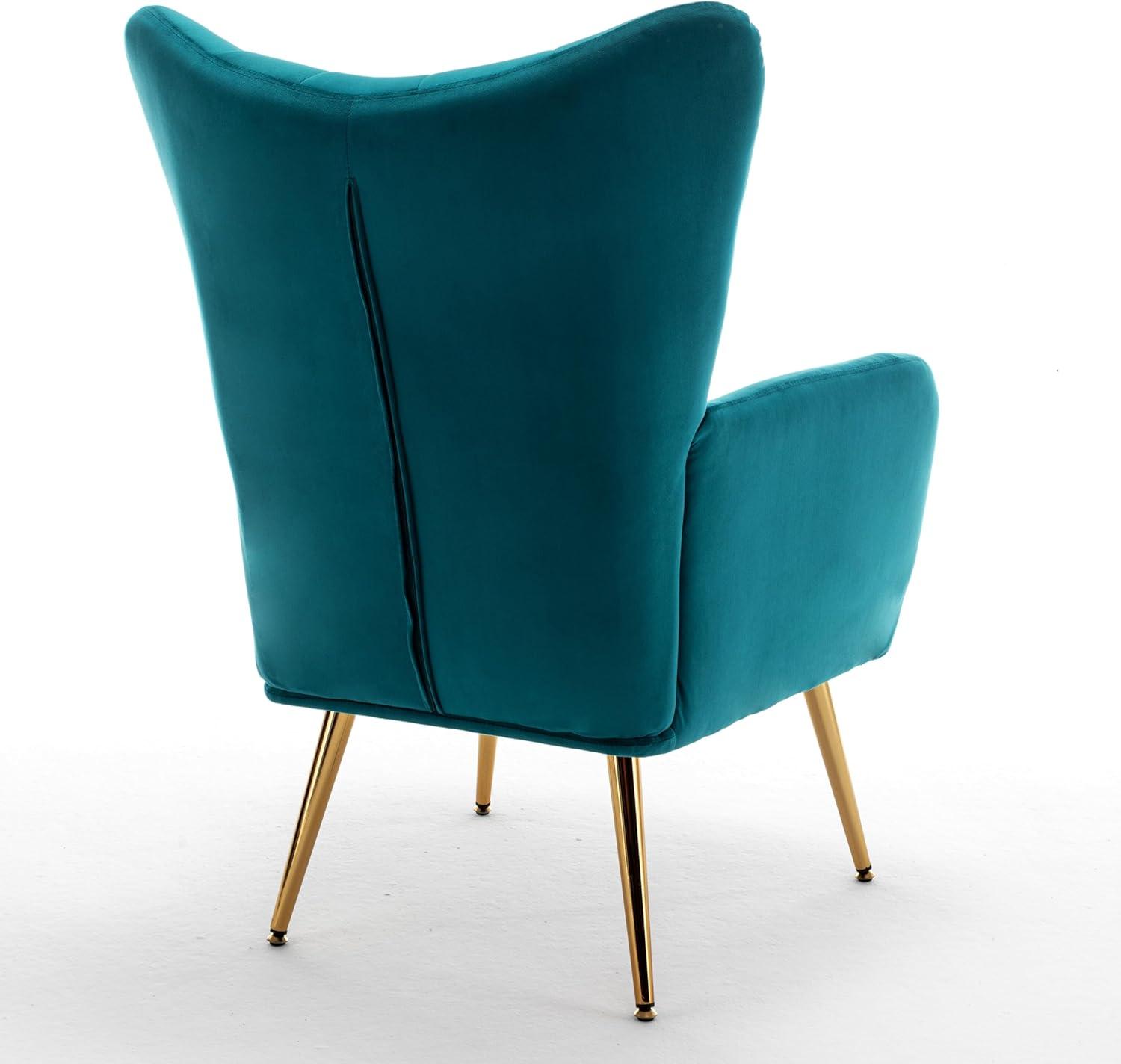 Modern Chic Mid-Century Velvet Accent Armchair for Living Room, Bedroom, or Home Office, Button-Tufted Wingback Design with Gold Flared Legs, Dark Teal