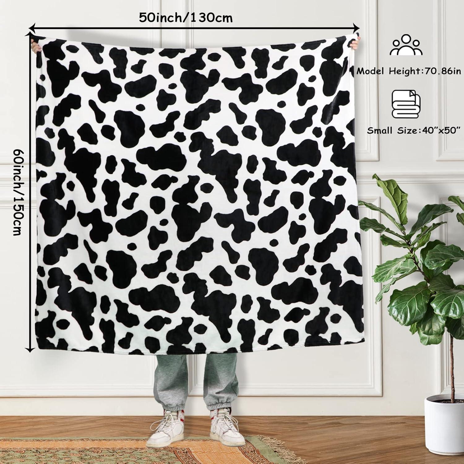 Black and White Cow Print Fleece Throw Blanket