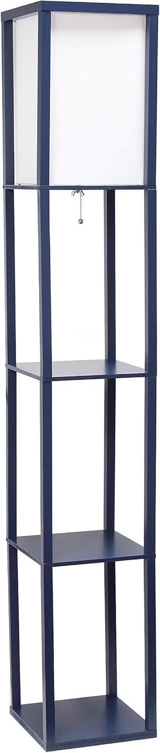 Simple Designs Floor Lamp Etagere Organizer Storage Shelf with Linen Shade, Navy