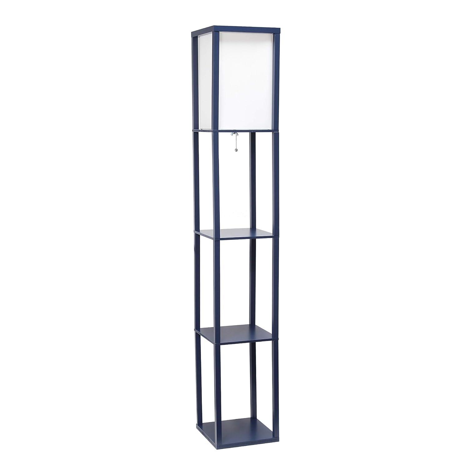 Simple Designs Floor Lamp Etagere Organizer Storage Shelf with Linen Shade, Navy