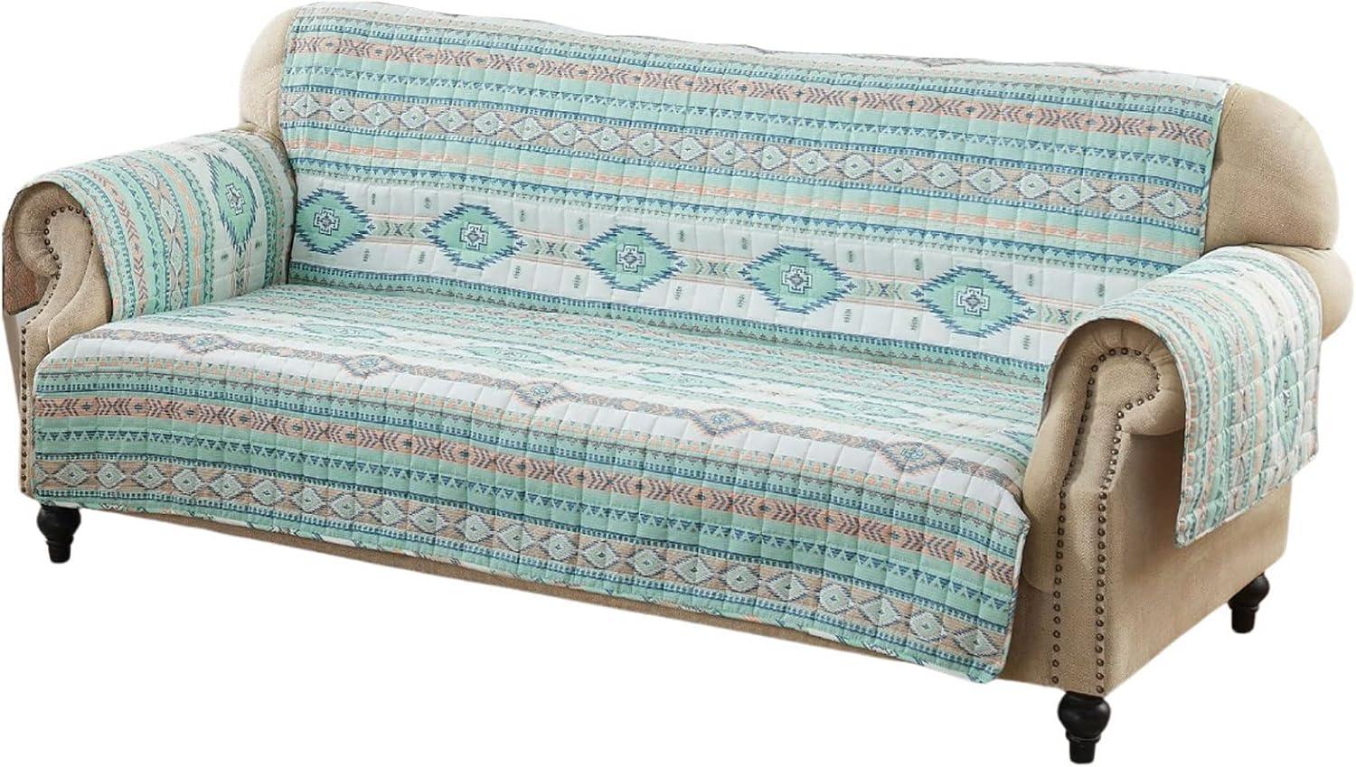 Reversible Phoenix Sofa Furniture Protector Slipcover Turquoise - Greenland Home Fashions: Pet-Friendly, Machine Washable