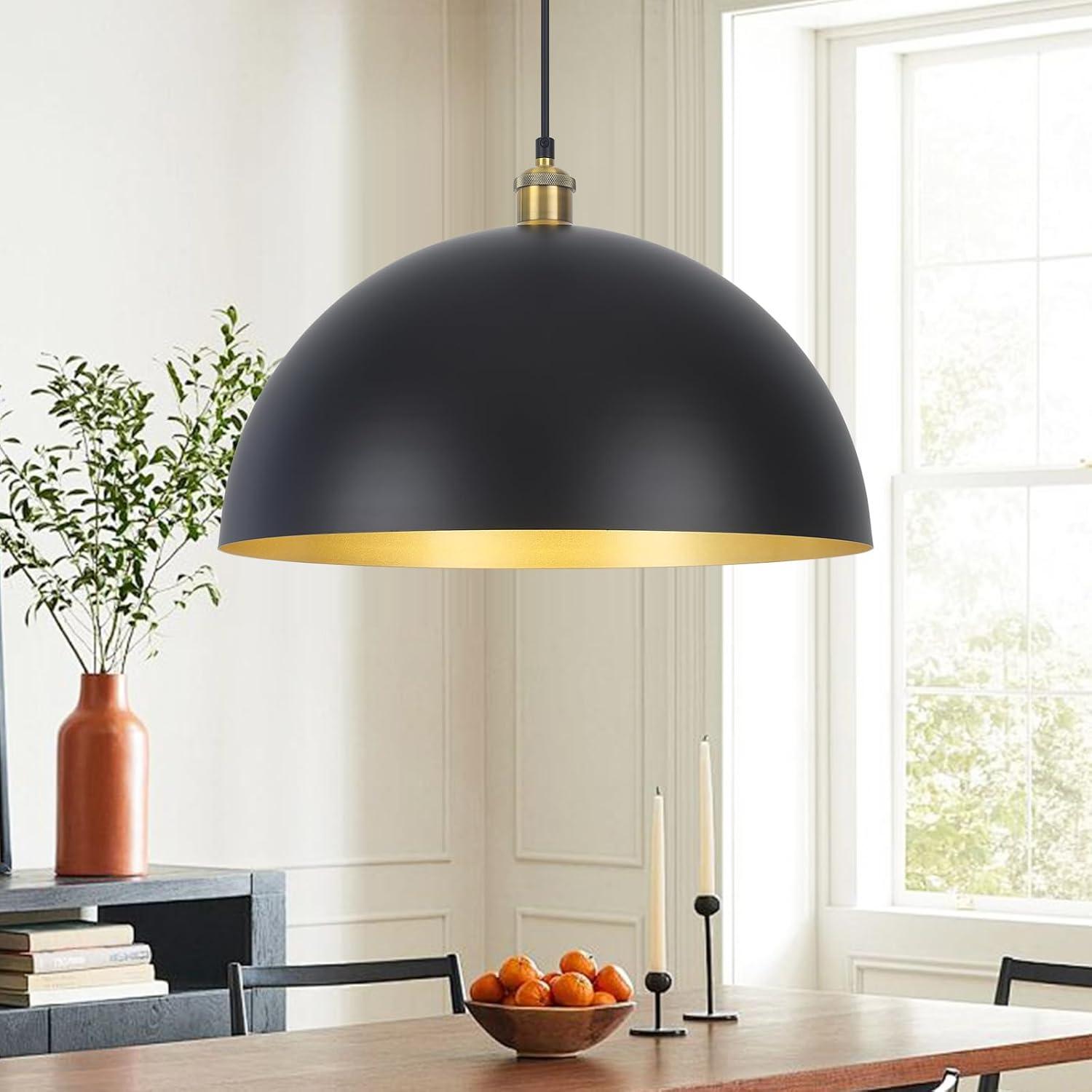 Large Pendant Light Black and Gold Dome Pendant Light Fixtures 17.71” Industrial Hanging Lamp Modern Farmhouse Dome Chandelier Pendant Lighting for Kitchen Island Hallway Dining Room Entryway Foyer