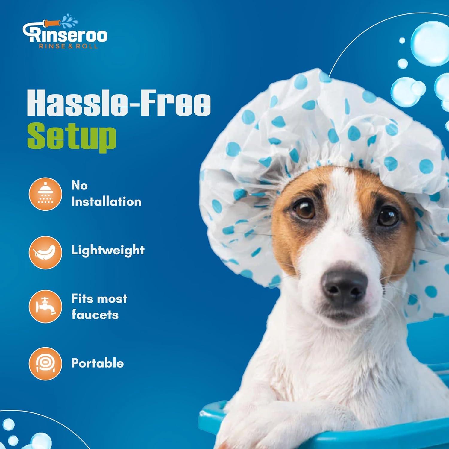 Rinseroo Slip-On Bathtub Faucet Sprayer Attachment. Ultra-Flex Dog Shower Hose Adapter Portable Hose Attachment with Sprayer Pet Showerhead Attach Tub Spout 5 Foot Hose. No Install for Speedy Washing