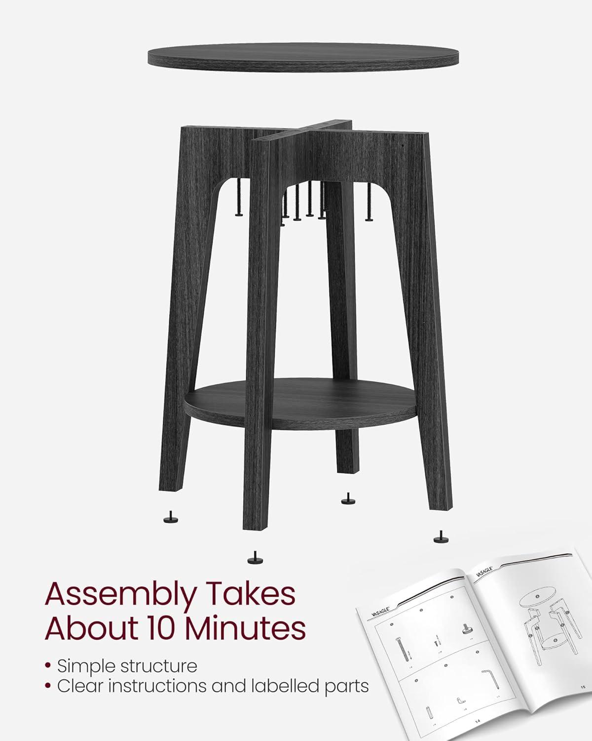 VASAGLE Side Table, Small Round End Table with Lower Shelf, Nightstand for Small Spaces, Living Room, Bedroom, Charcoal Gray ULET283T22