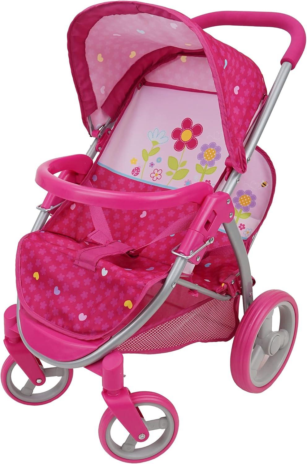 Garden Twin Doll Stroller W/ Front Swivel Wheels