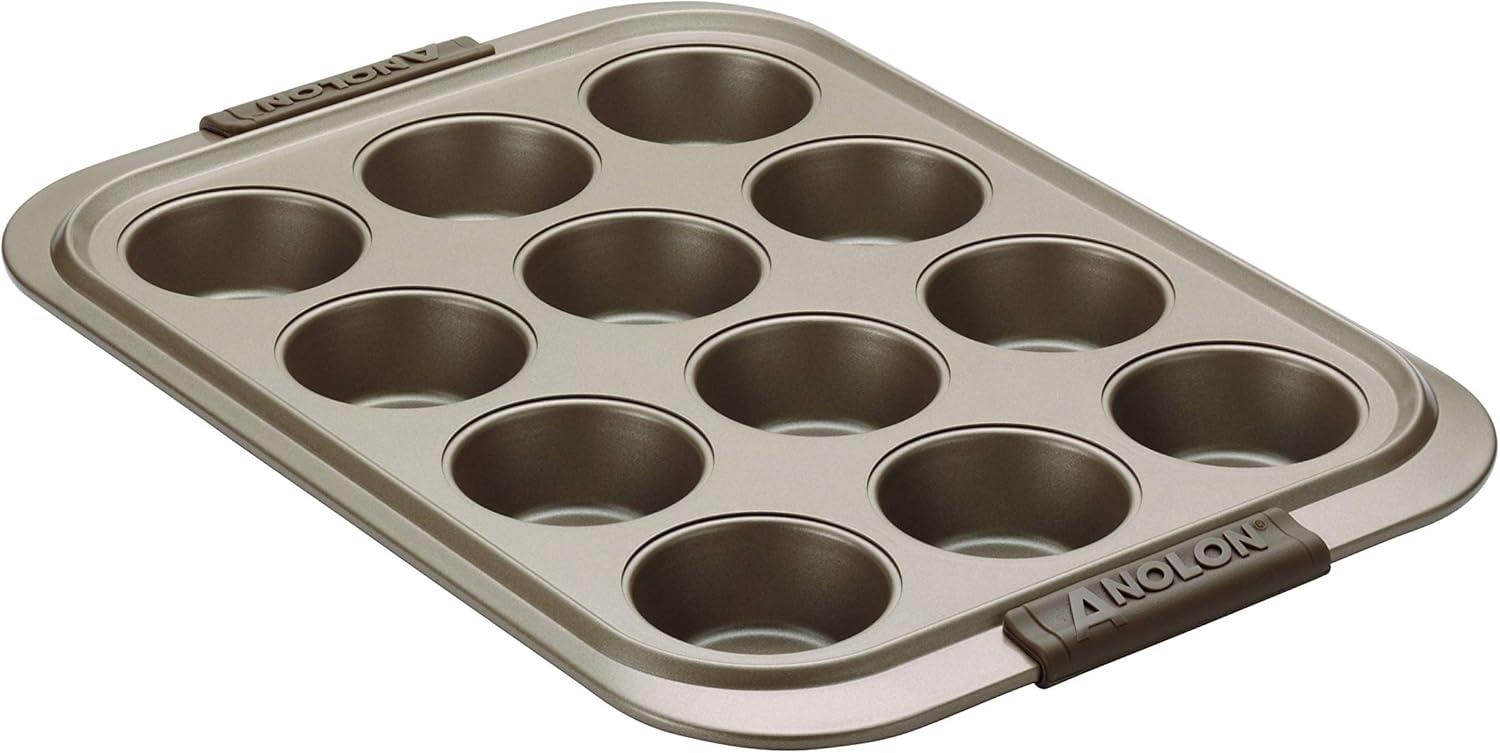 Anolon Anolon Advanced Bakeware 12-Cup Nonstick Muffin Pan with Silicone Grips and Lid, Bronze